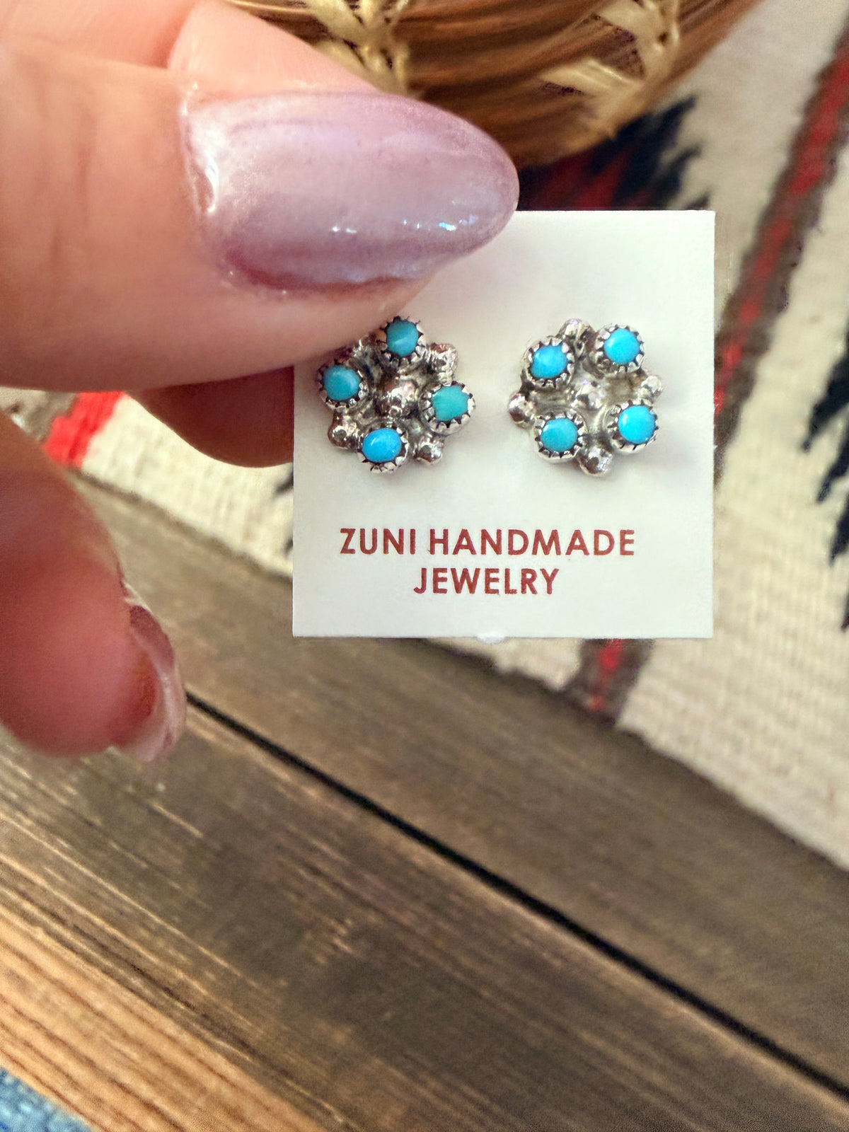 Handcrafted Sterling Silver & Turquoise Petit Point Stud Earrings