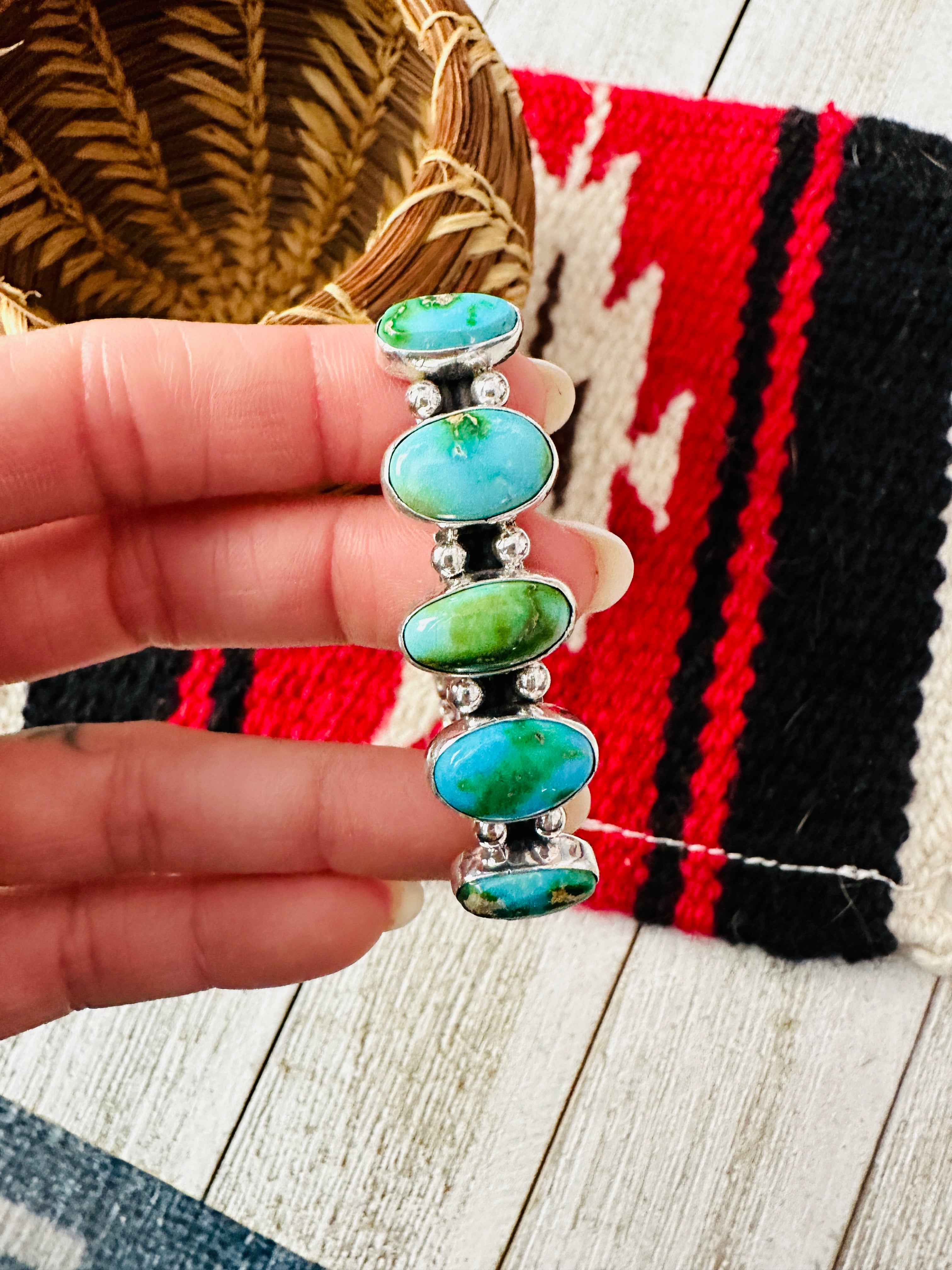 Navajo Sonoran Mountain Turquoise & Sterling Silver Cuff Bracelet