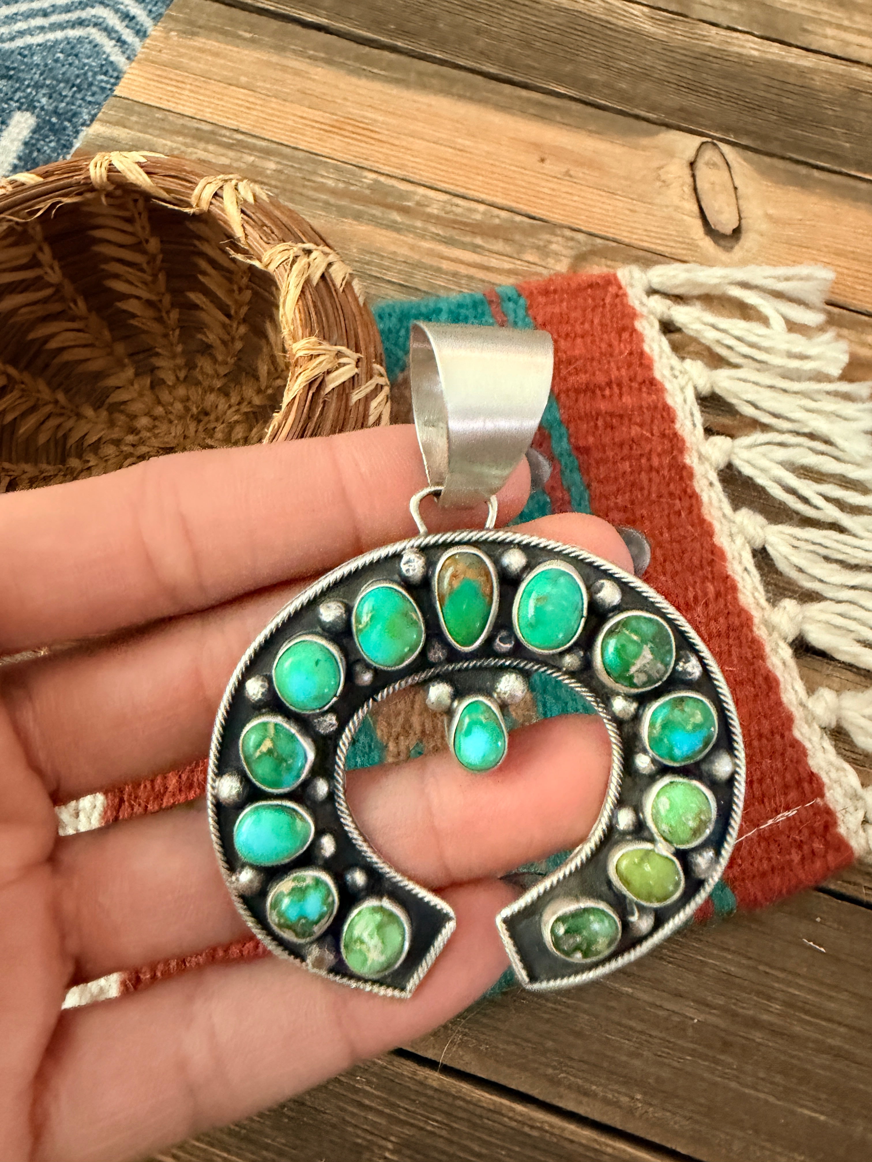 Handcrafted Sterling Silver & Sonoran Mountain Turquoise Naja Pendant by Myra Benally