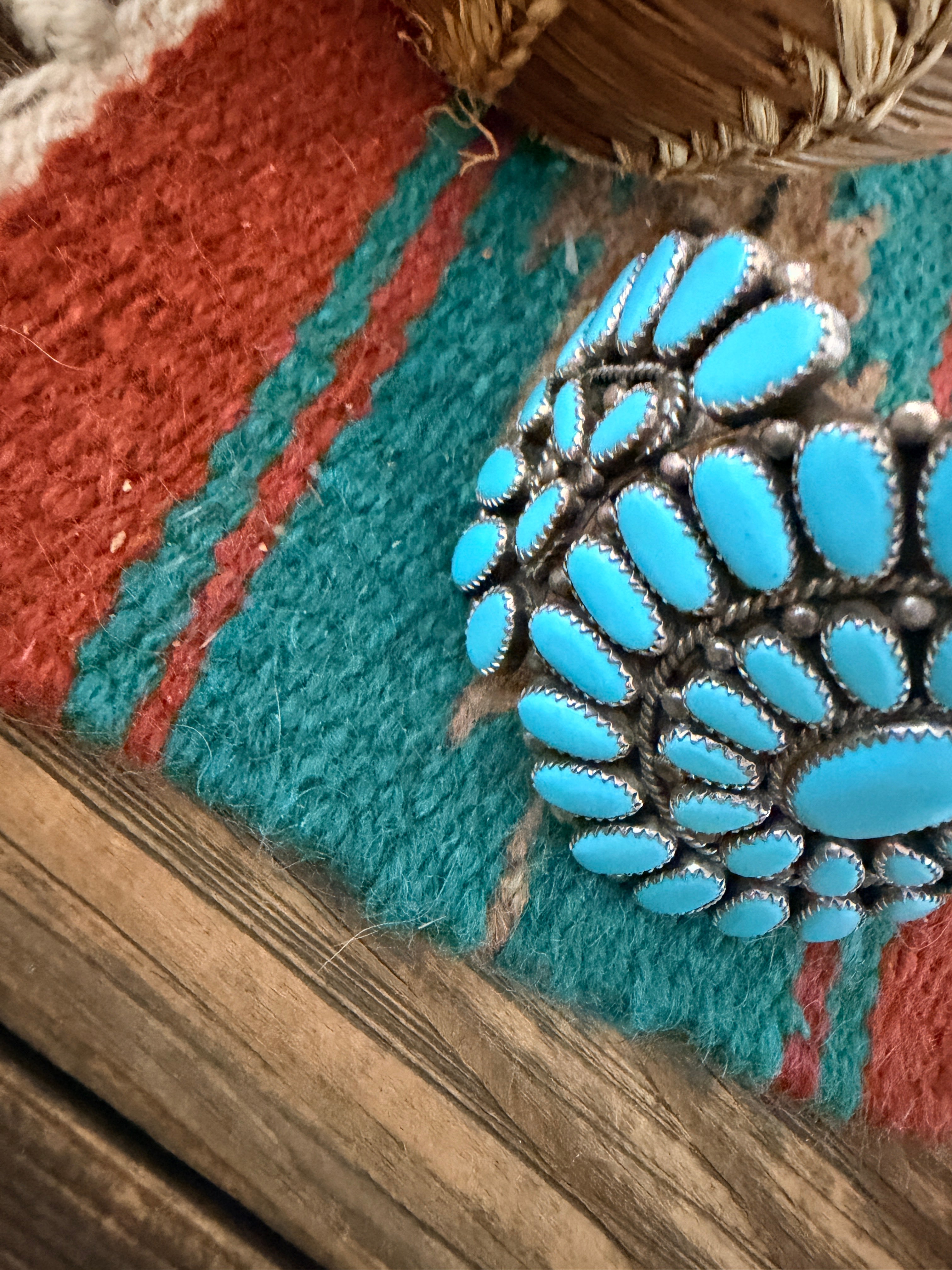 Handcrafted Old Pawn Sterling Silver & Turquoise Cluster Cuff Bracelet by Slim Jim Yazzie