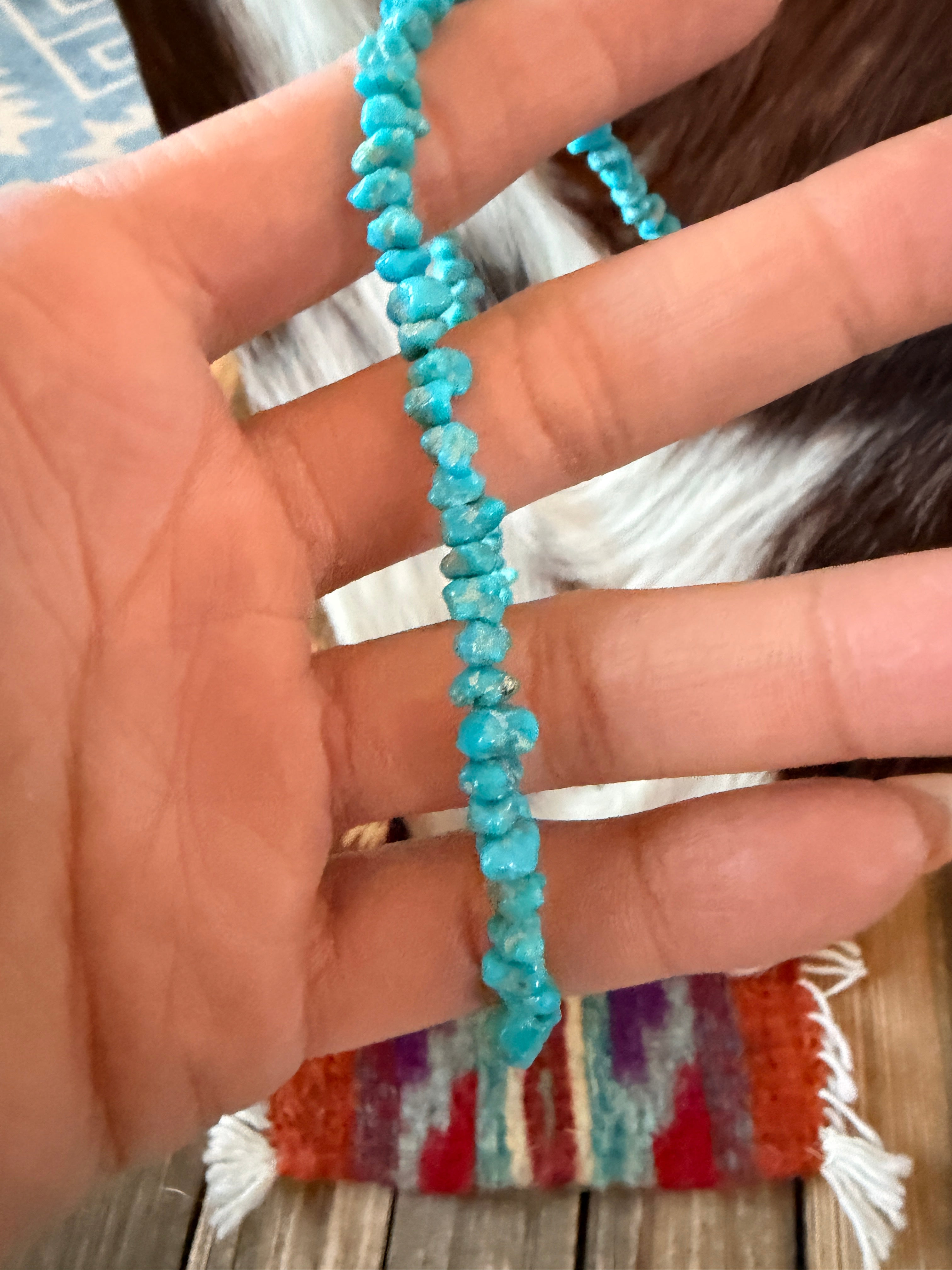 Handcrafted Turquoise & Sterling Silver Beaded 24” Necklace