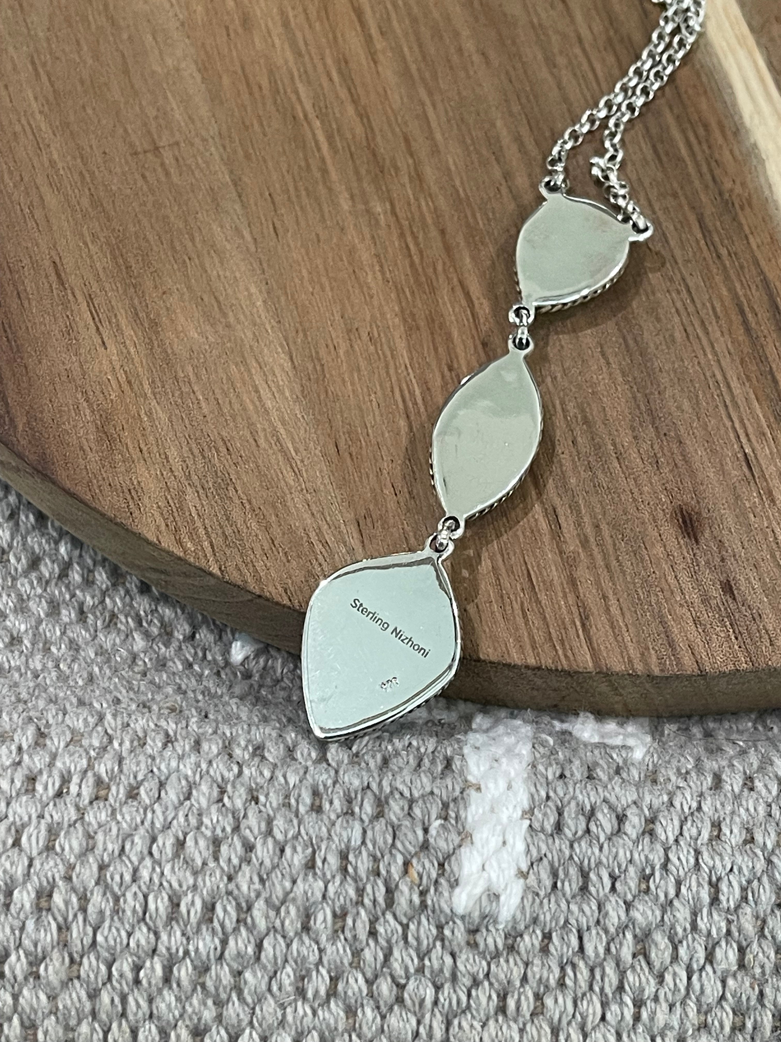 Handmade Sterling Silver & Carico Lake Turquoise Drop Necklace