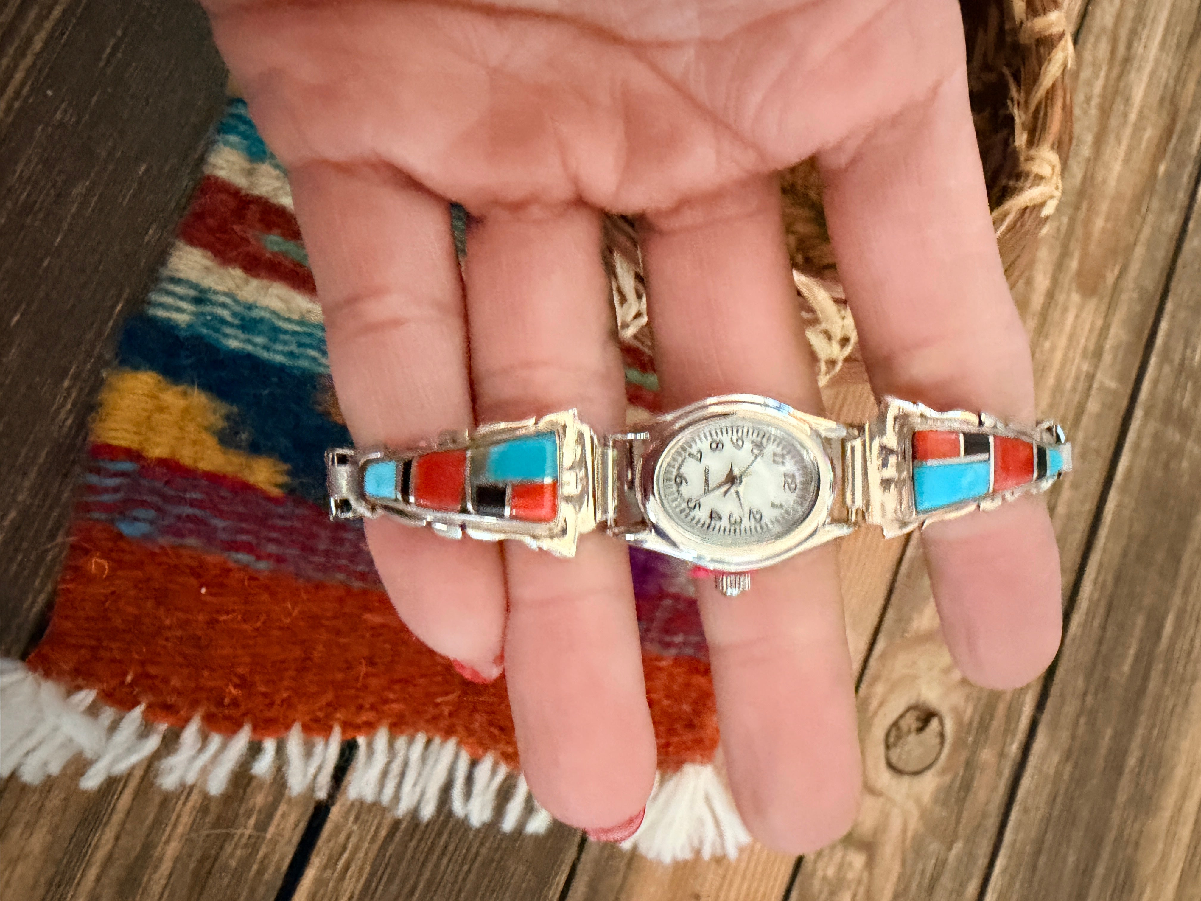 Handcrafted Multi Stone & Sterling Silver Inlay Watch