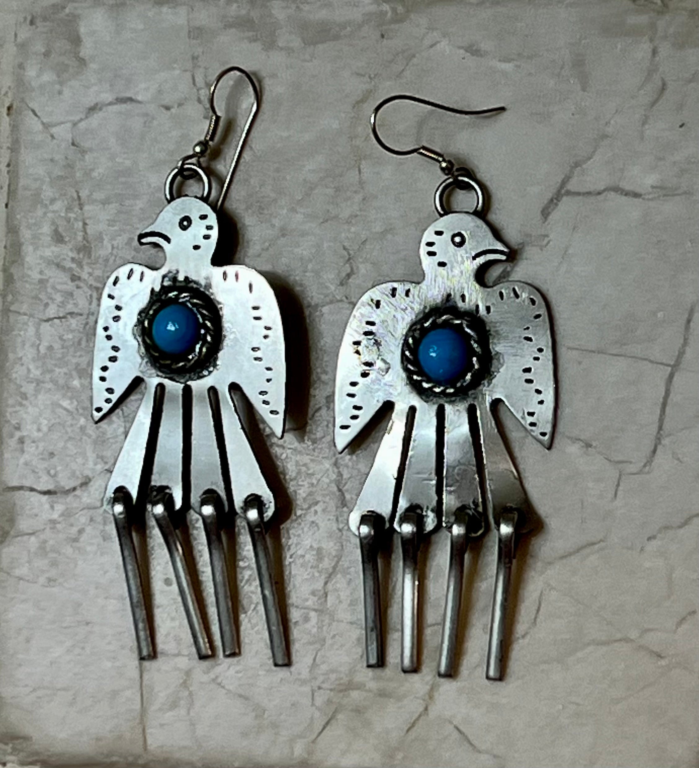 Silver-Plated Thunderbird Earrings with Blue Accent