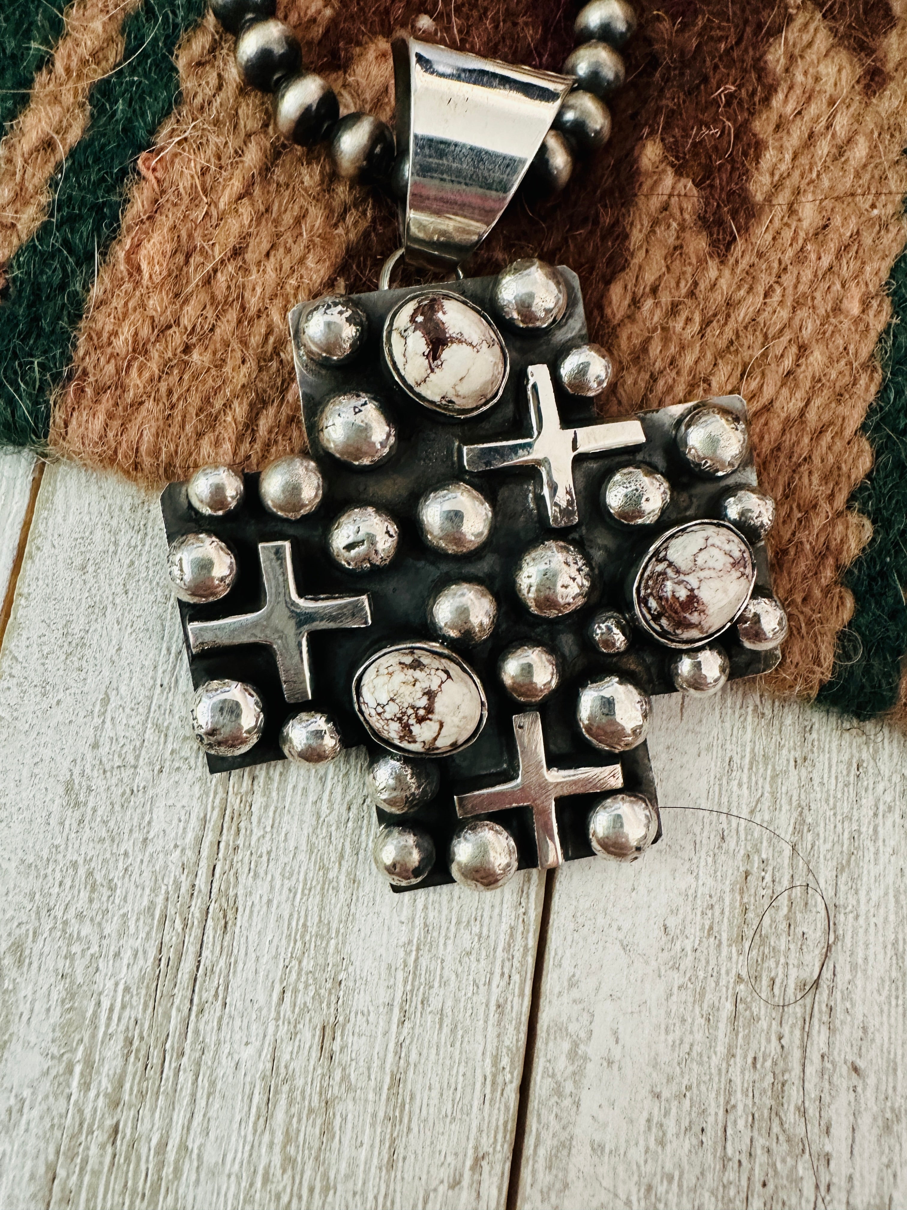 Navajo Sterling Silver & Wild Horse Cross Pendant by Chimney Butte