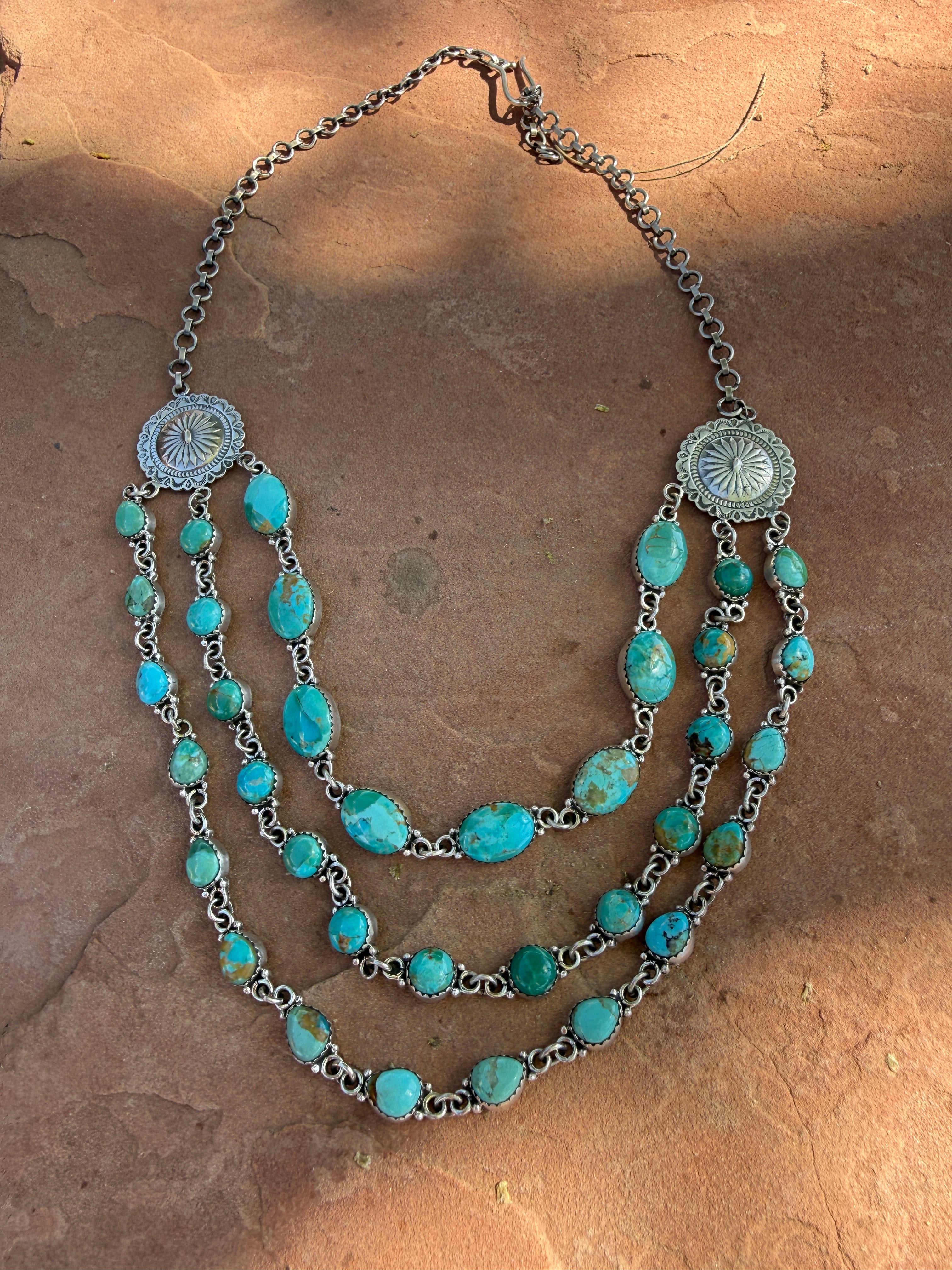 Handmade Sterling Silver Kingman Turquoise Layered Necklace "Signed Nizhoni"