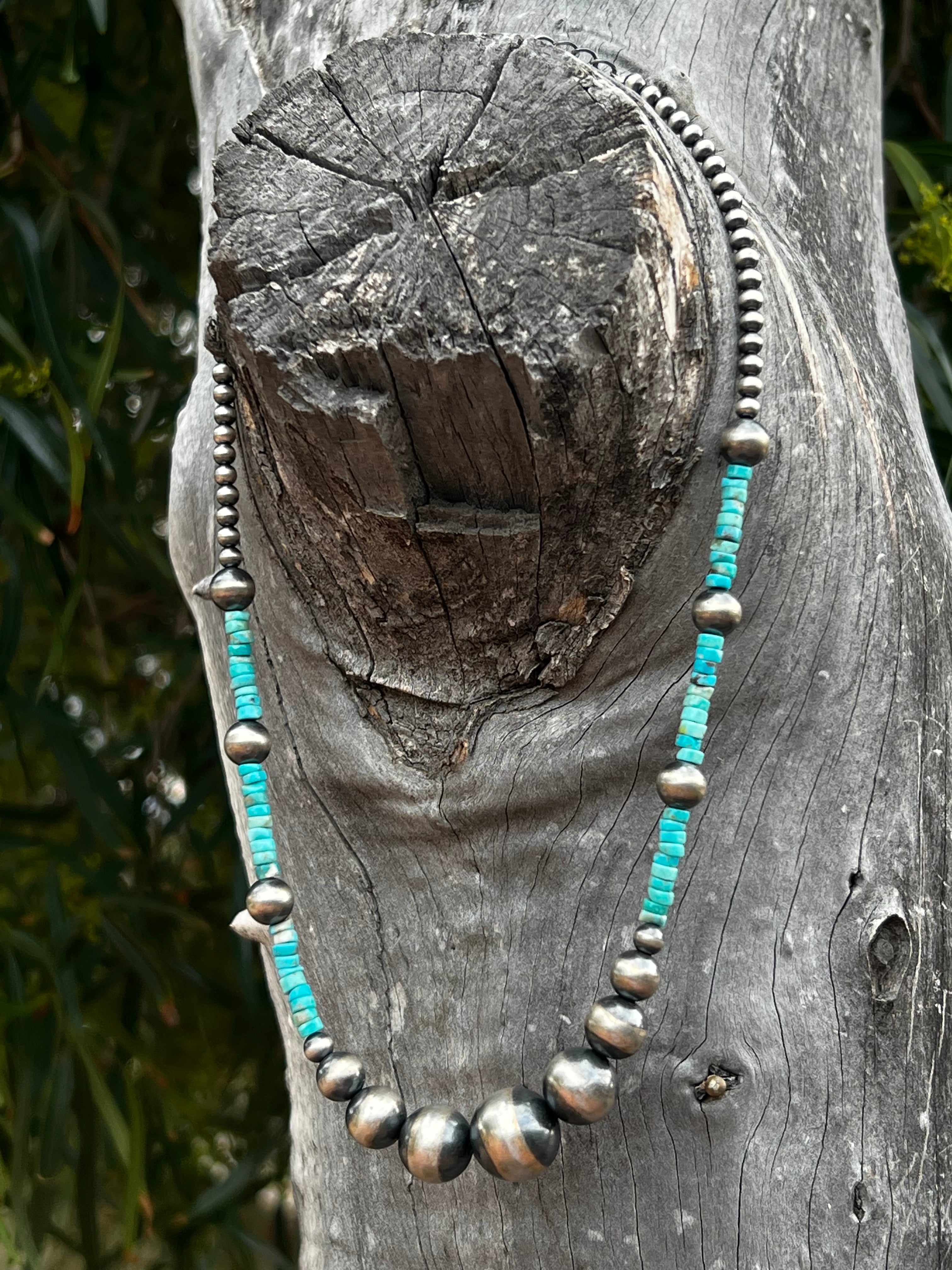 Handmade Sterling Silver & Turquoise Beaded Necklace