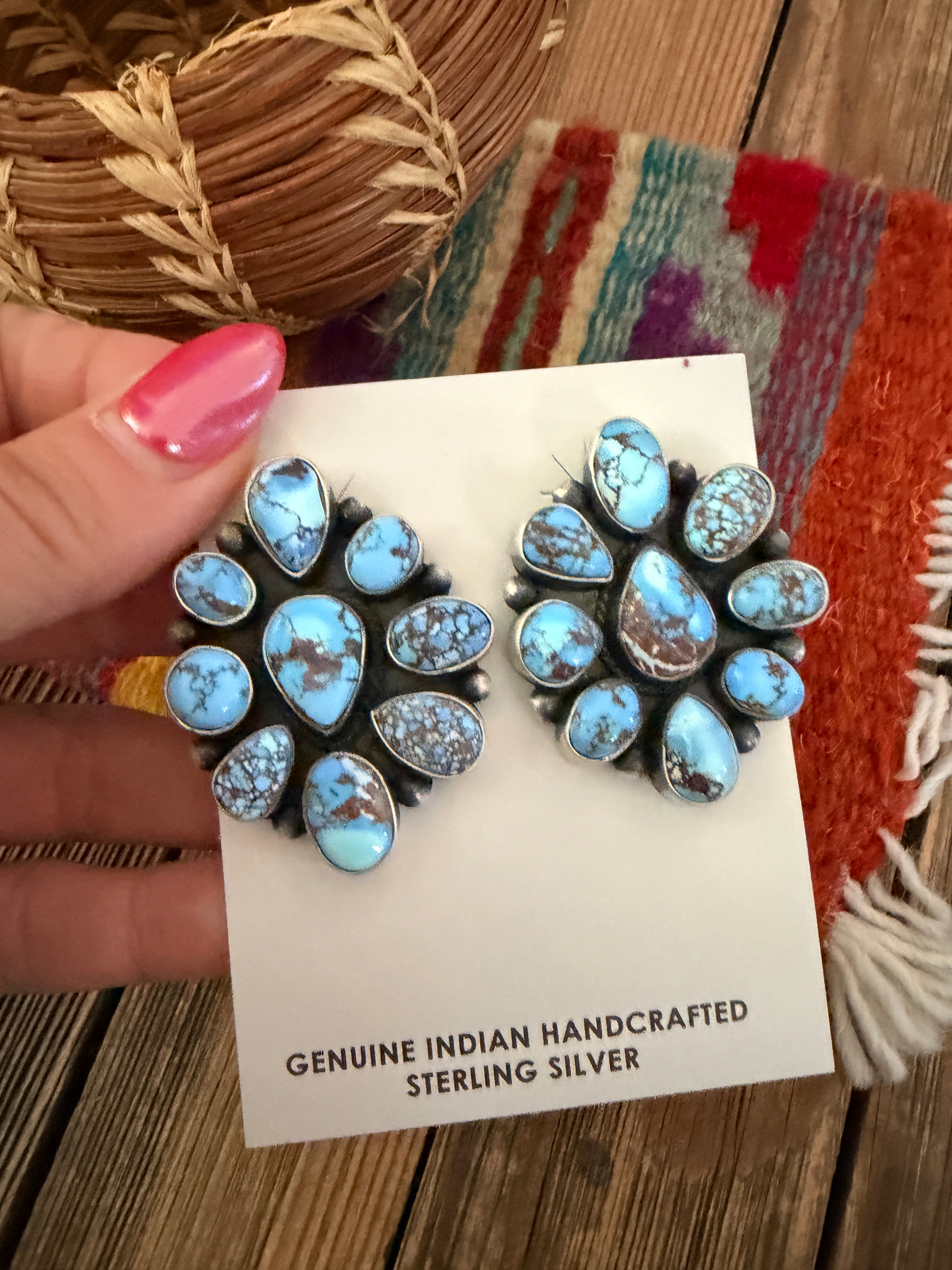 Handcrafted Golden Hills Turquoise & Sterling Silver Cluster Post Earrings