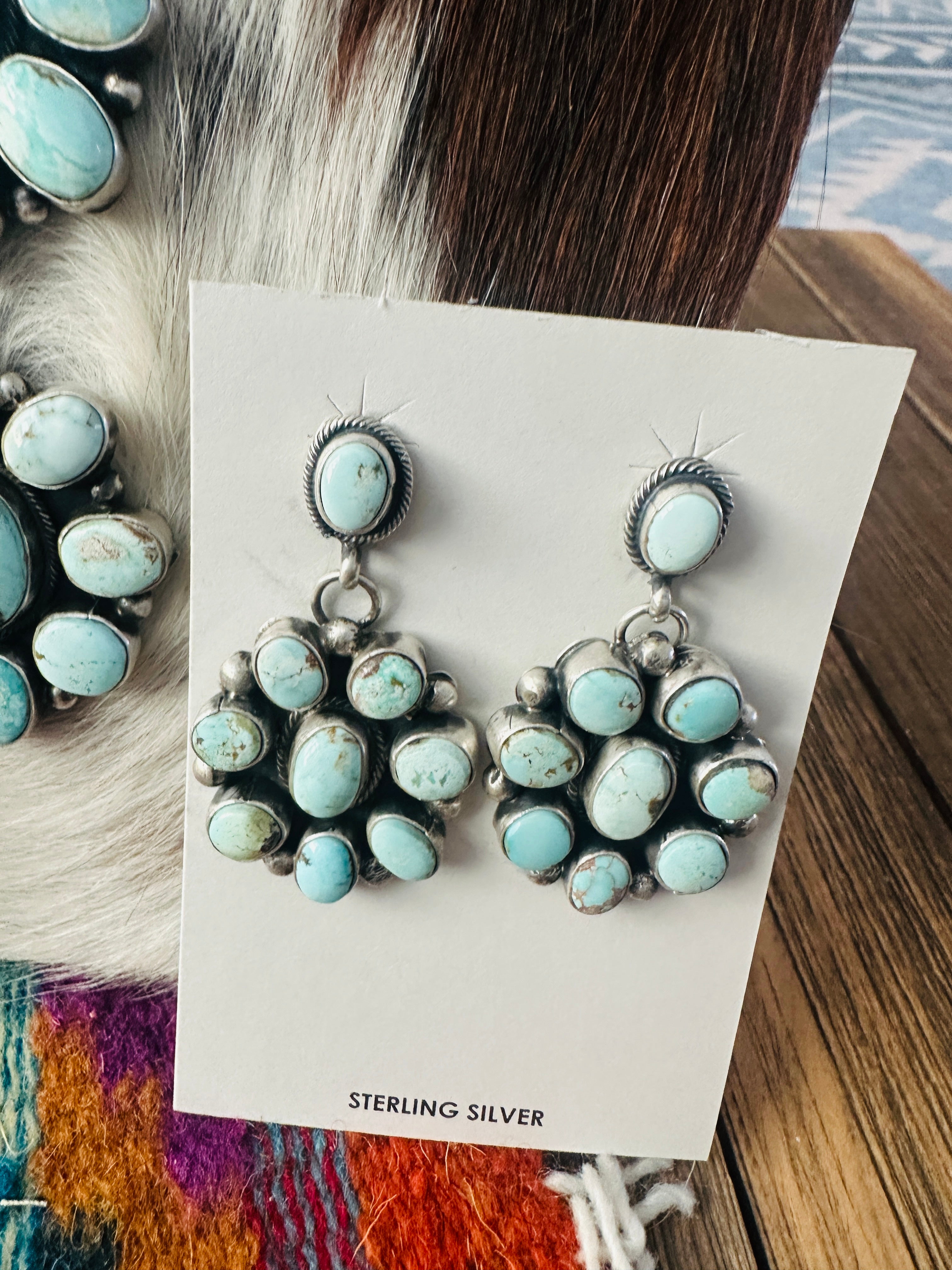 Handcrafted Dry Creek Turquoise & Sterling Silver Necklace and Earring Set by Louise Jim