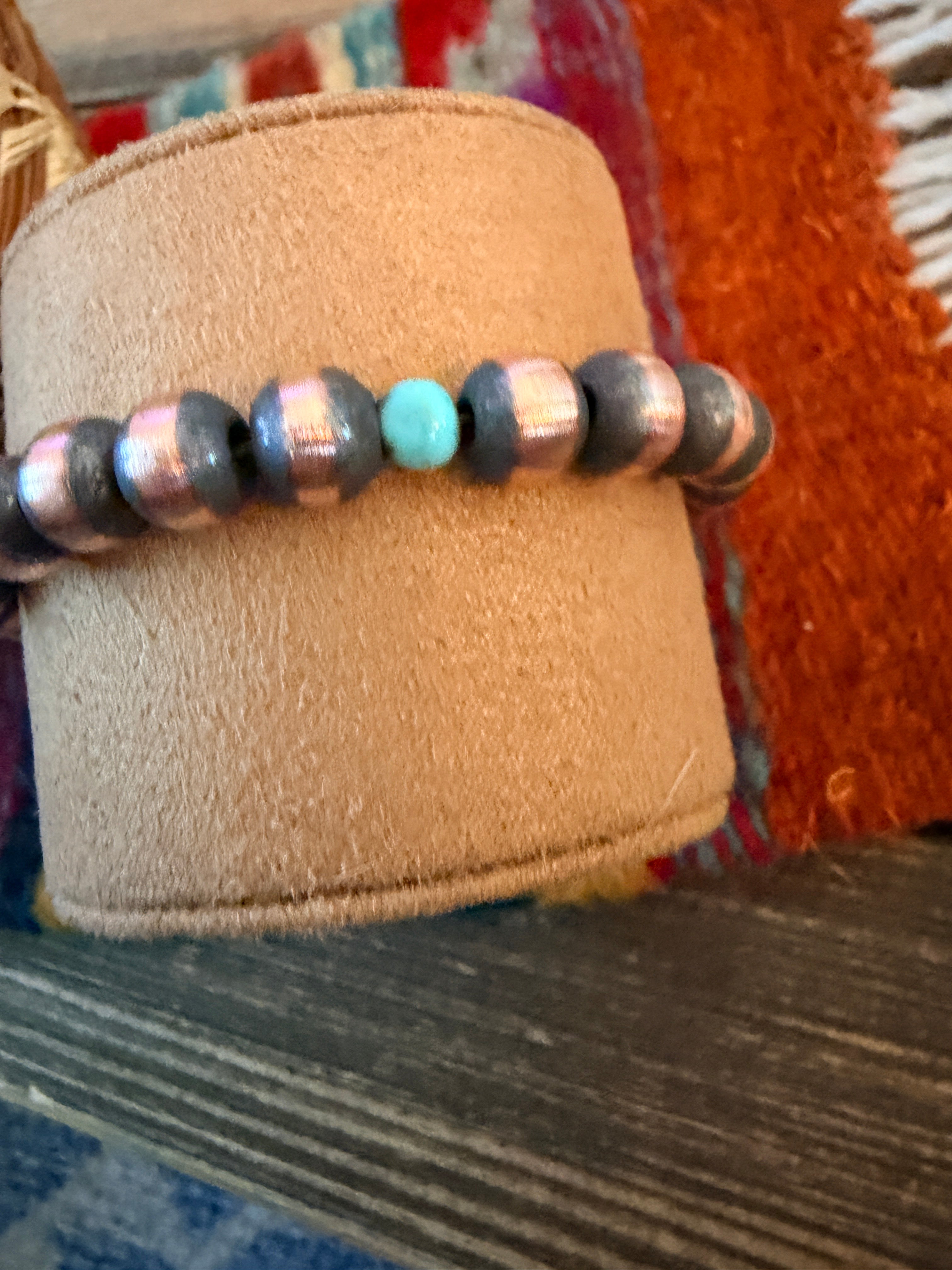 Handcrafted Turquoise & 8mm Copper Beaded Bracelet