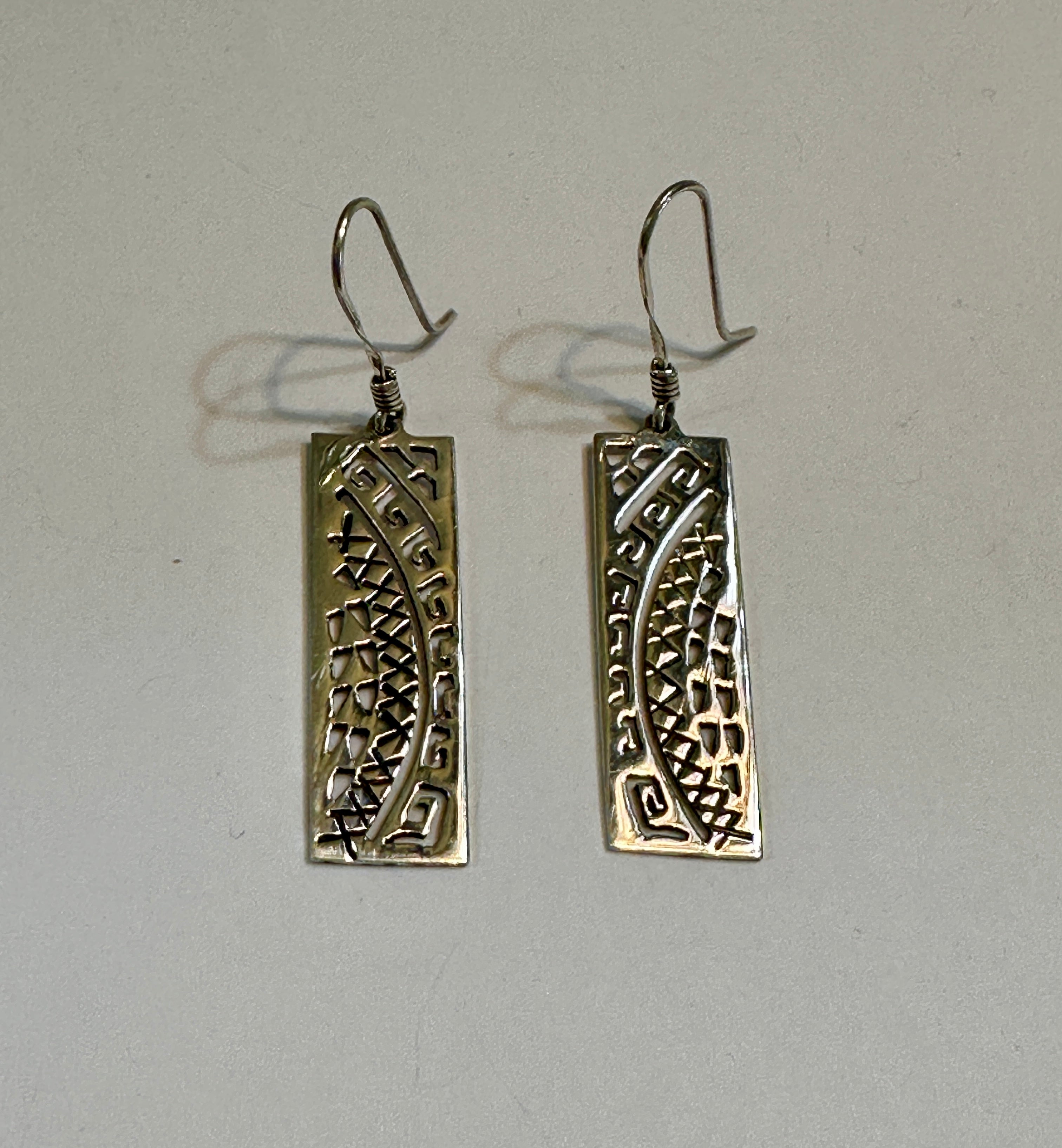 Tribal Patterned Rectangle Earrings on Hook