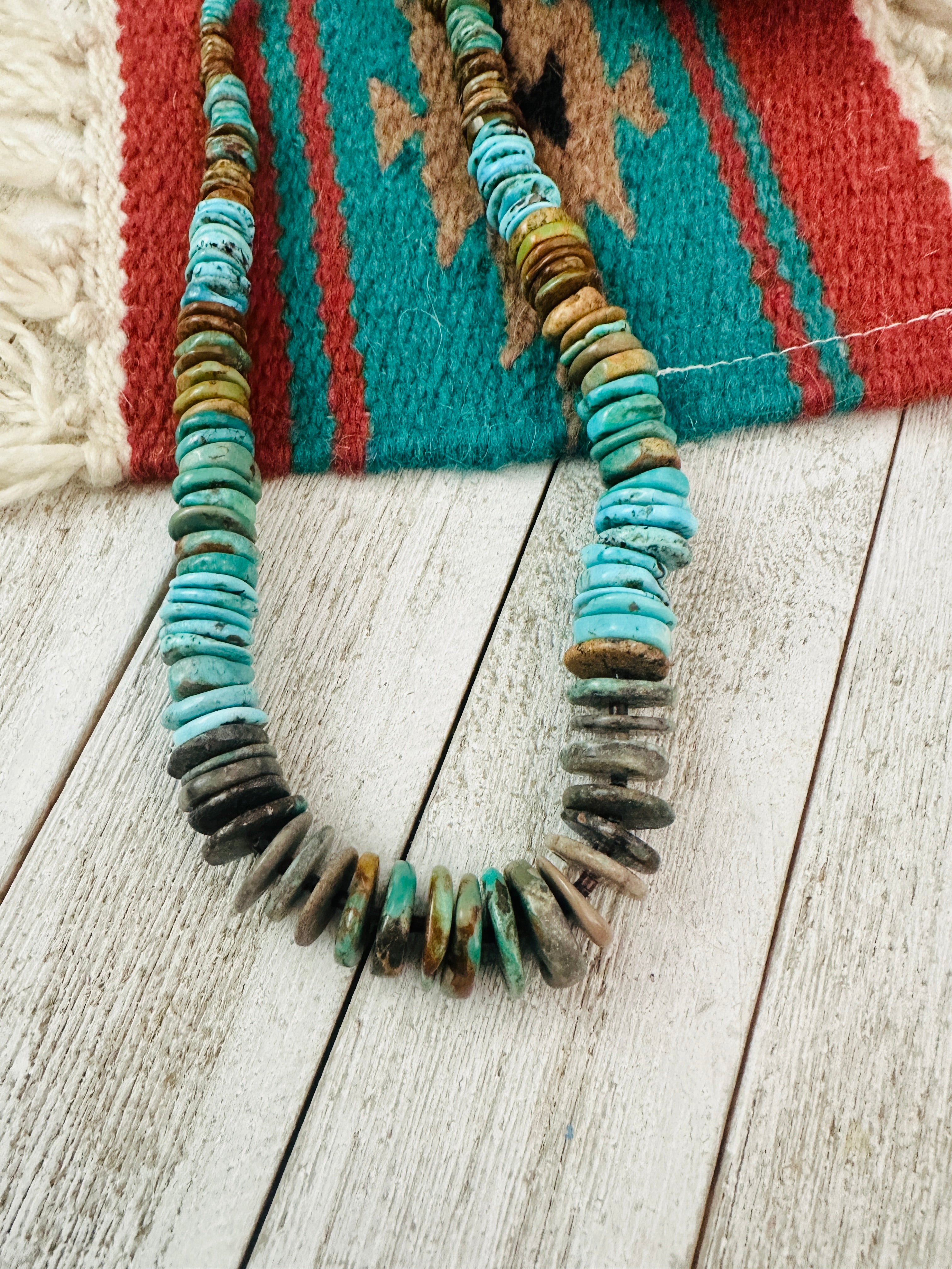 Navajo Turquoise and Sterling Silver Rolled Beaded Necklace 18”