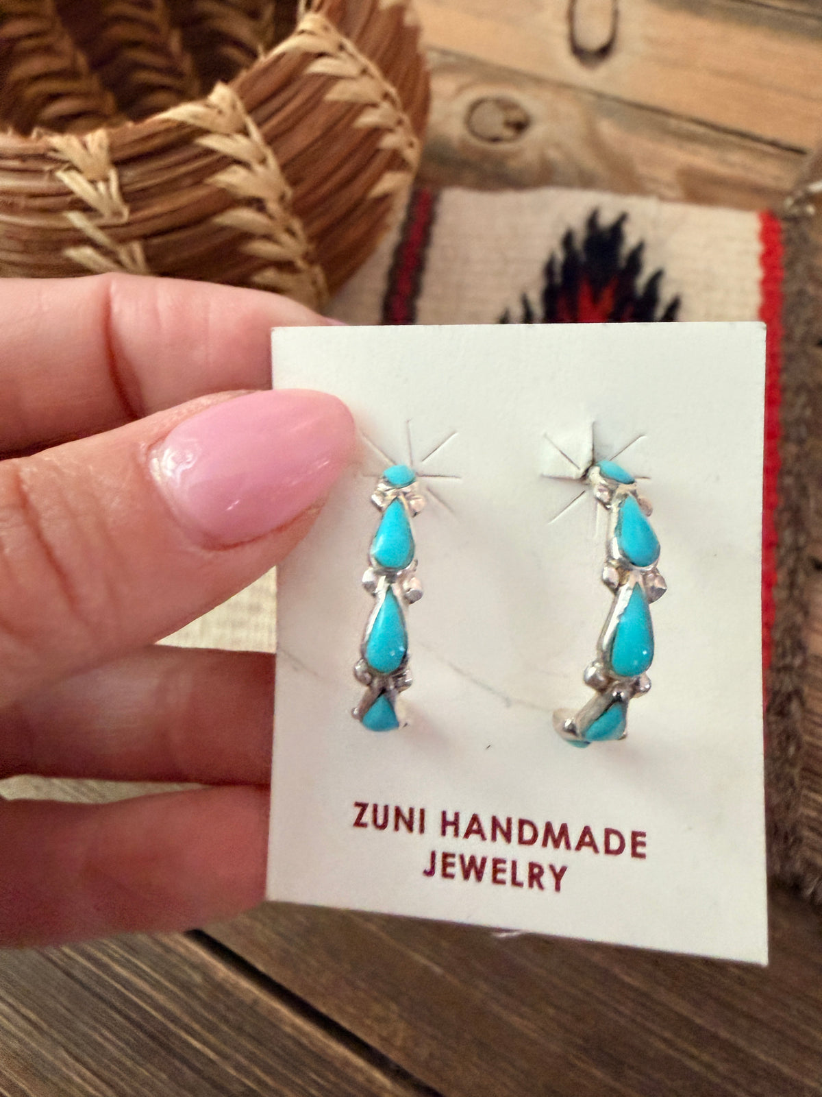 Handcrafted Turquoise & Sterling Silver Hoop Earrings