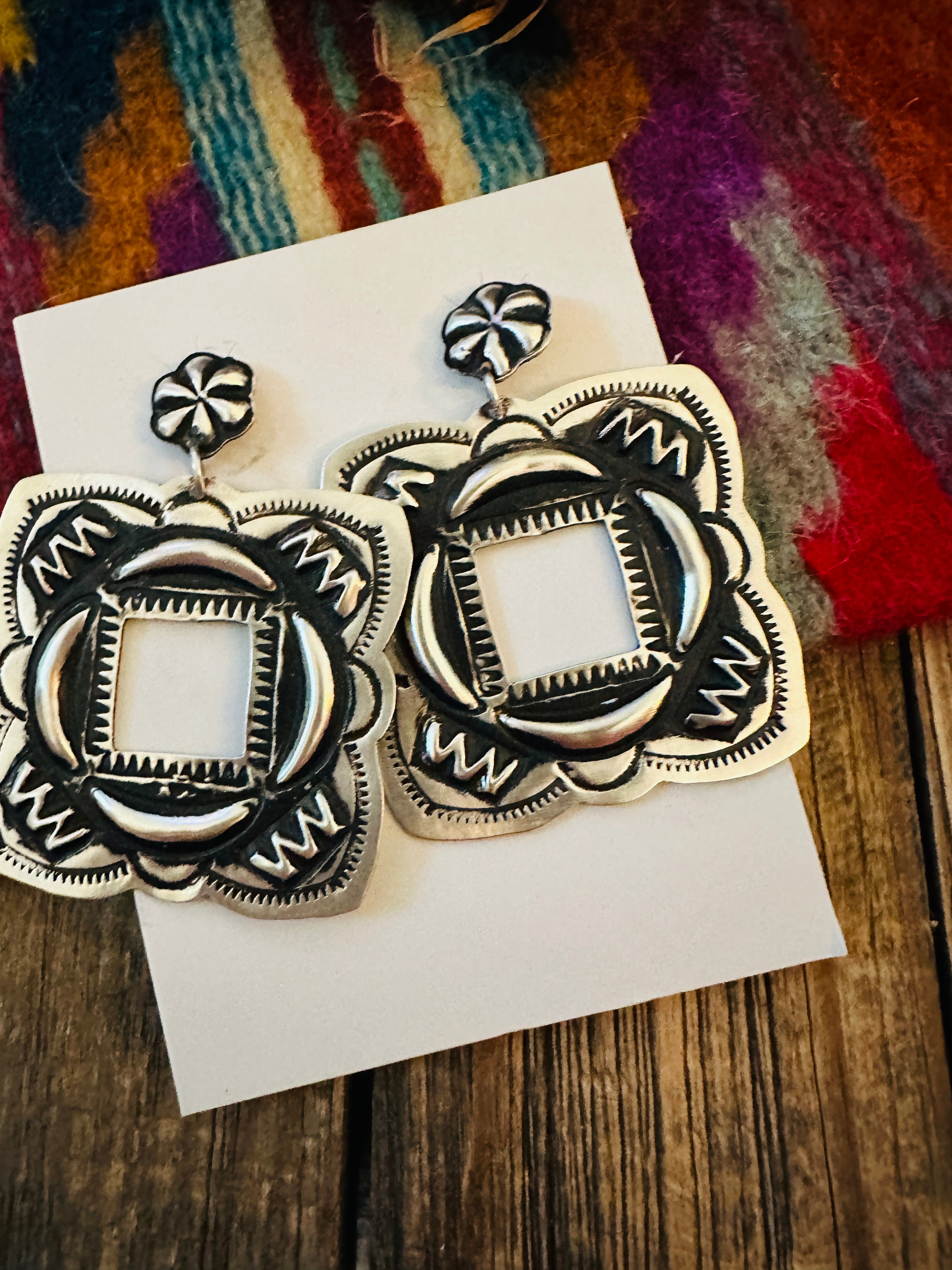 Handcrafted Sterling Silver Concho Dangle Earrings by Leander Tahe