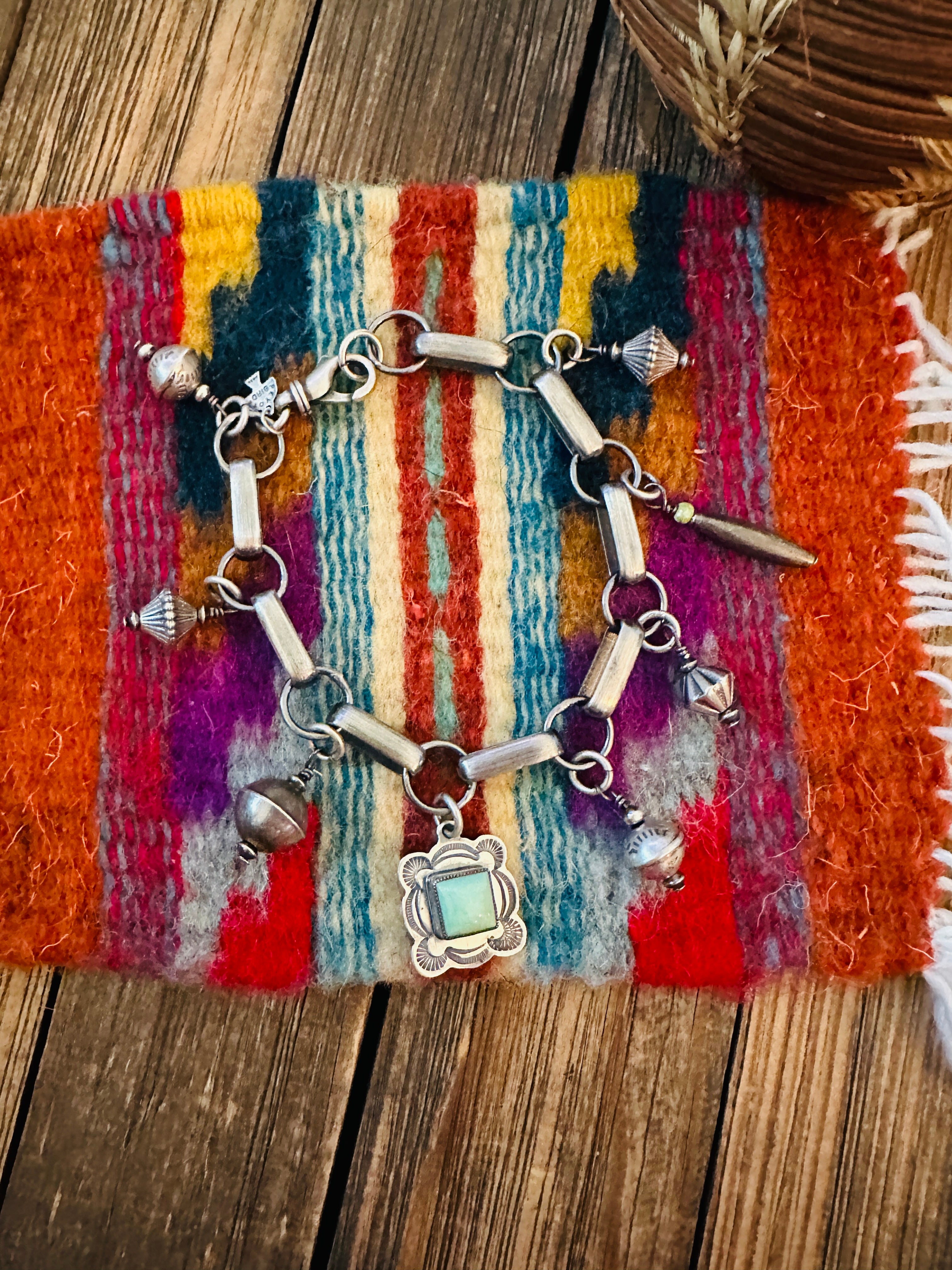 Handcrafted Sterling Silver & Turquoise Charm Bracelet
