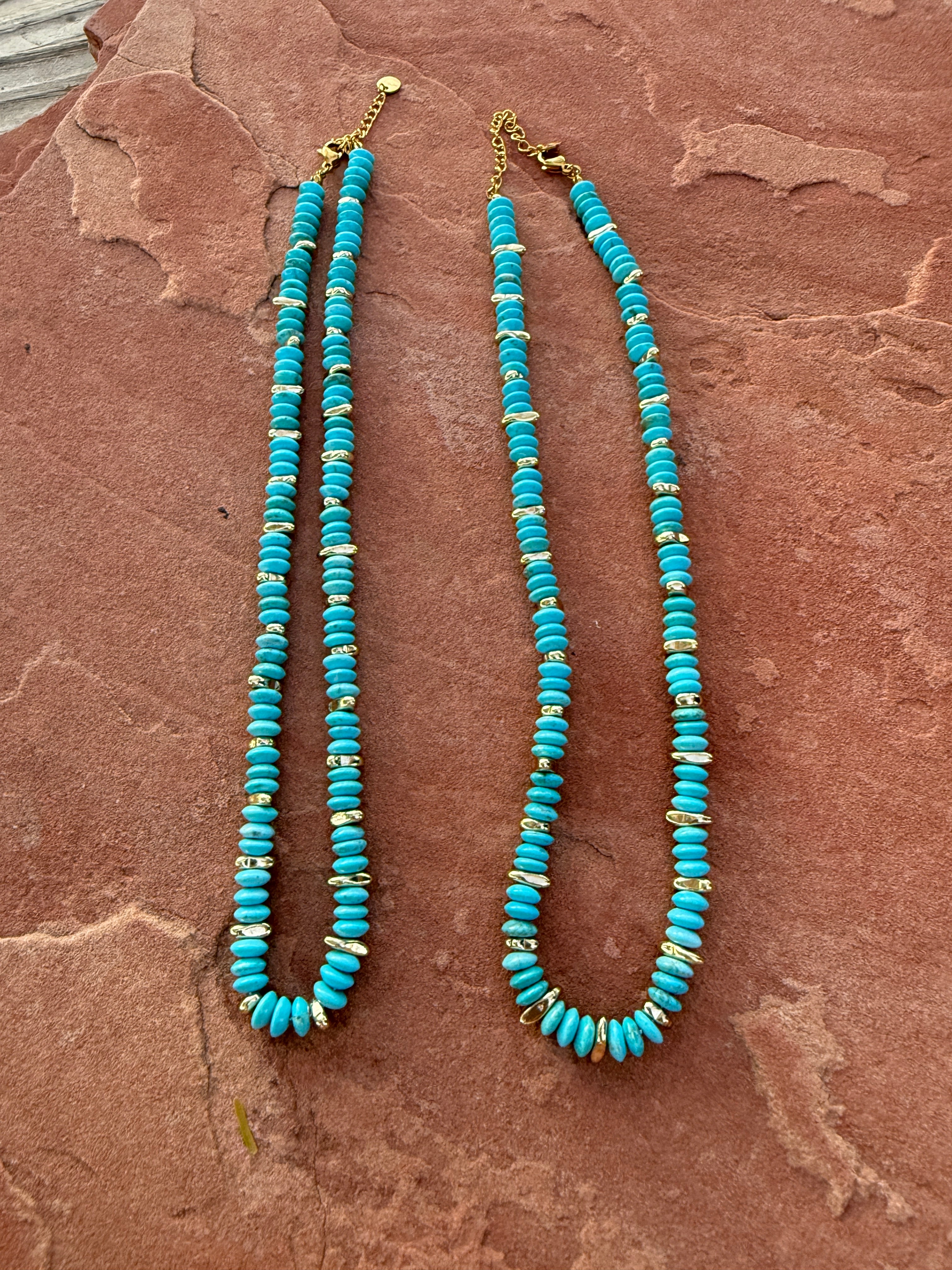 “The Golden Collection” High Desert Turquoise Beaded Gold Plated Beaded Necklace