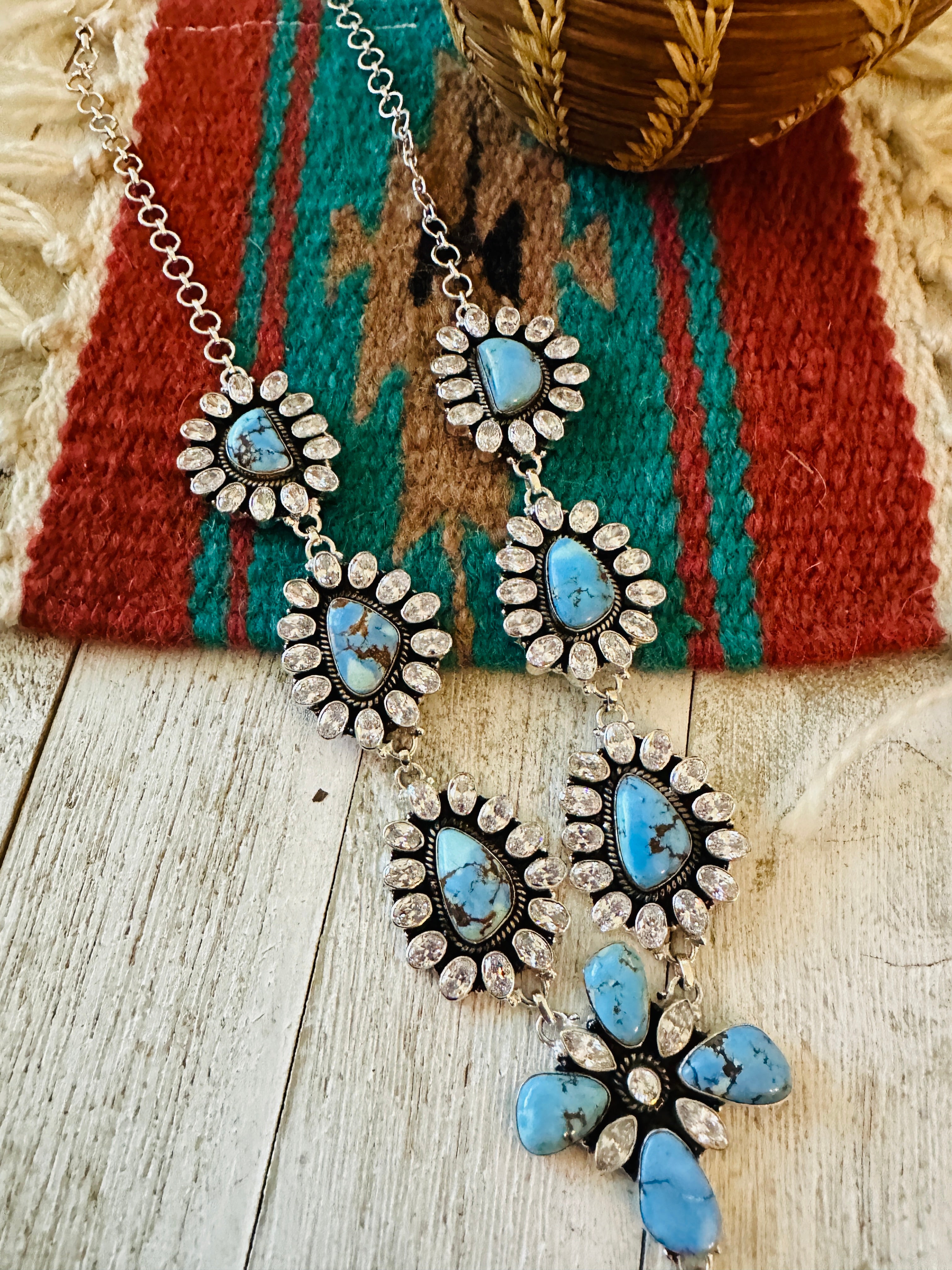 Handmade Golden Hills Turquoise and CZ Statement Necklace