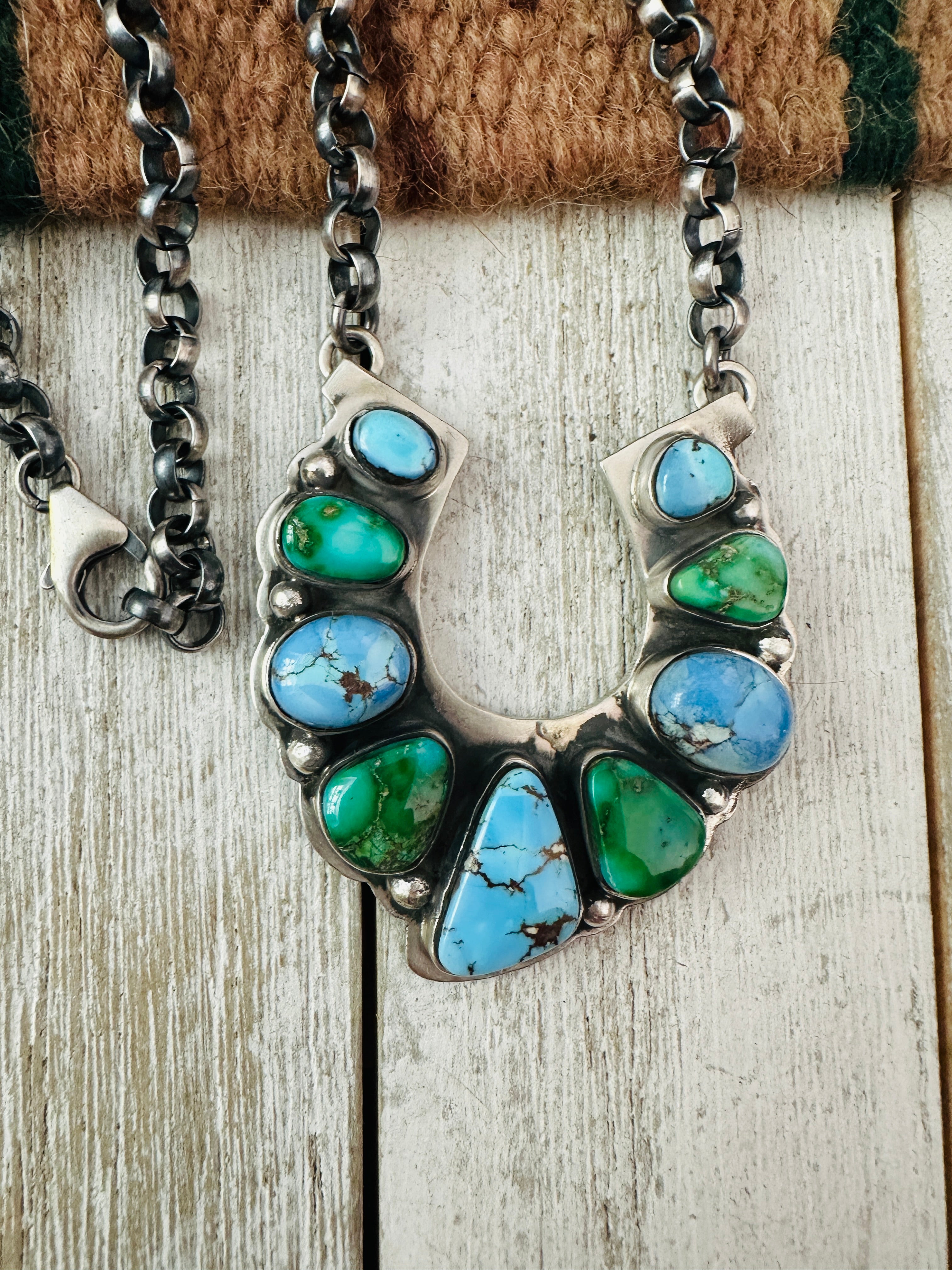 Navajo Turquoise & Sterling Silver Horseshoe Necklace