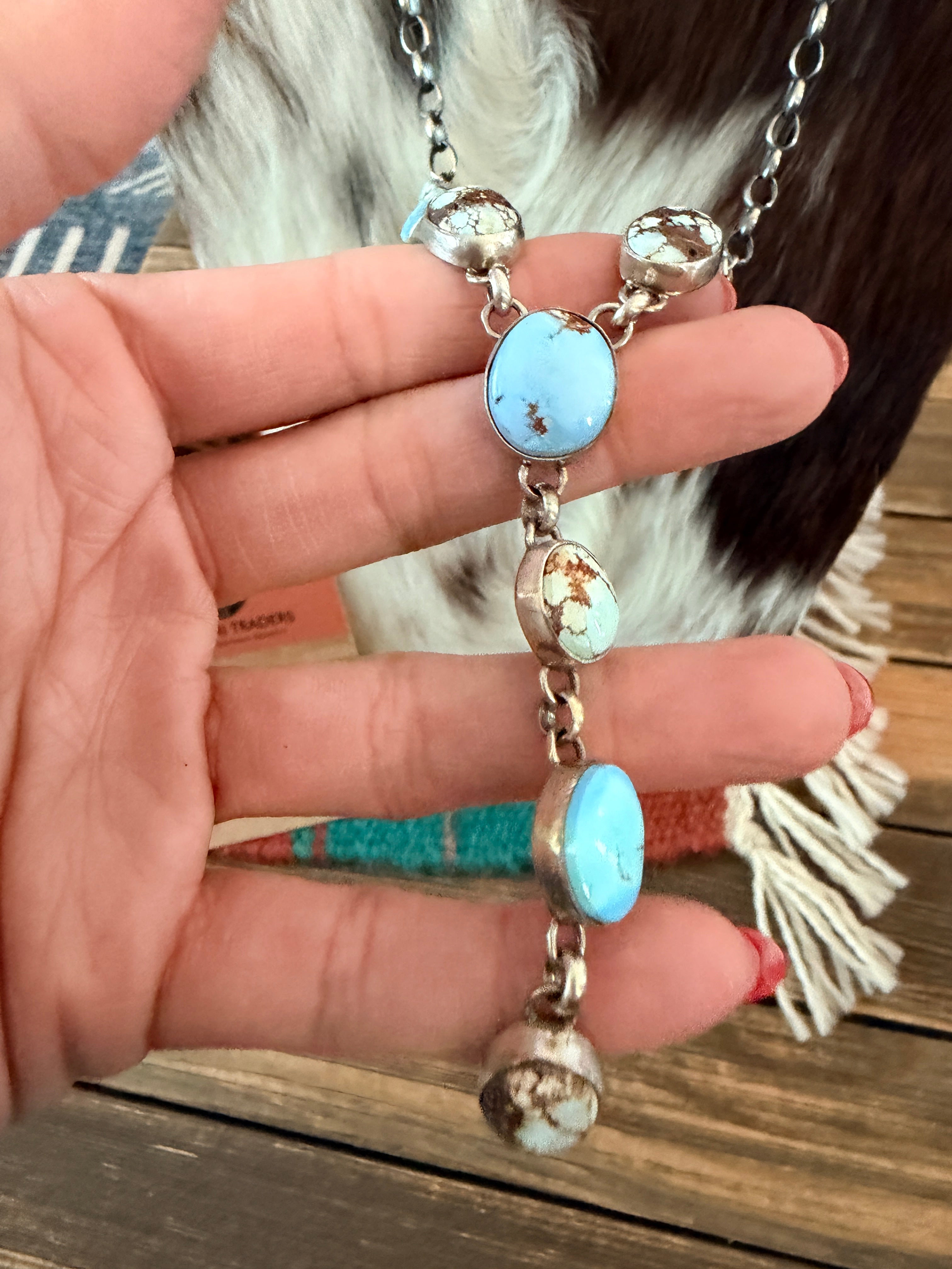 Handcrafted Golden Hills Turquoise & Sterling Silver Necklace and Earring Set