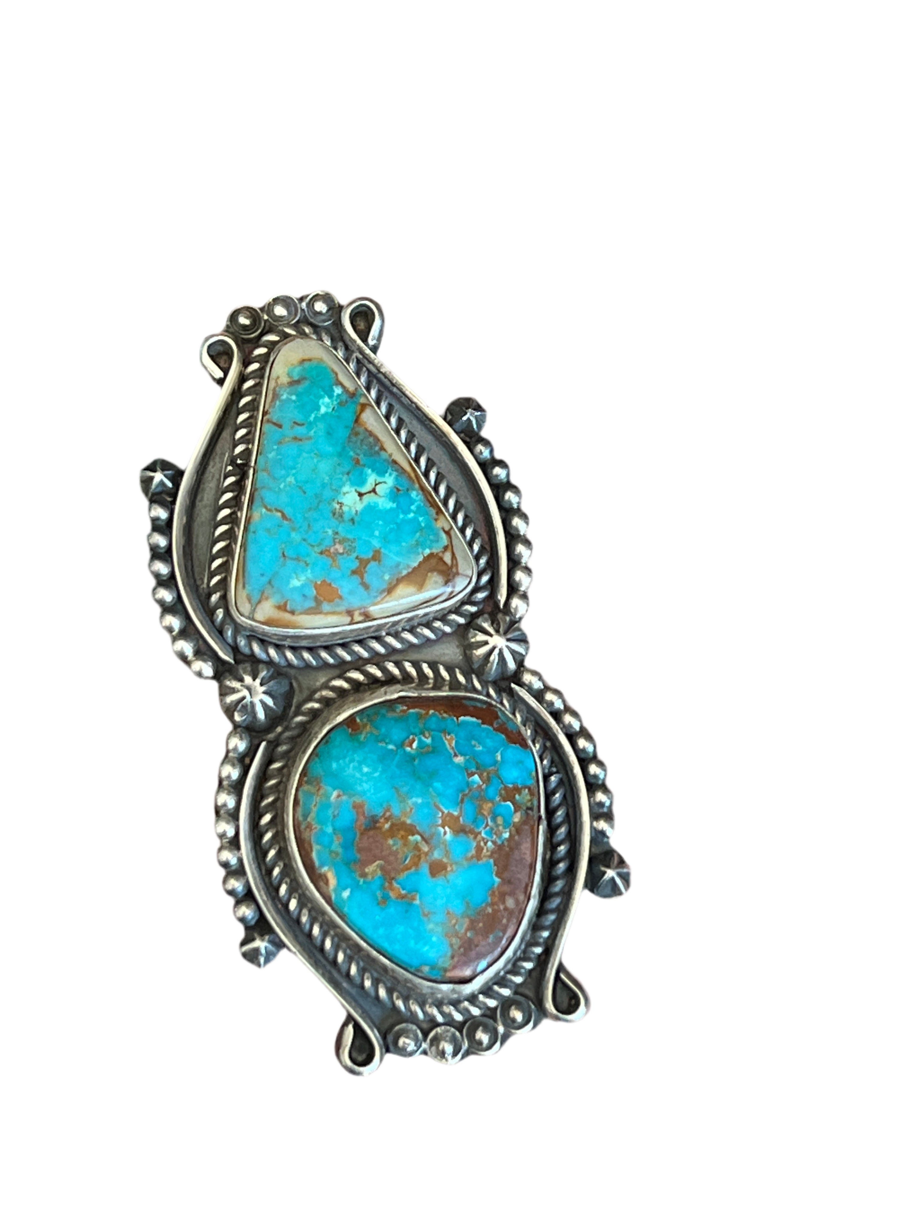 Apache Sterling Silver and Pilot Mountain Two Stone Ring by Rosella Paxson, Size 10