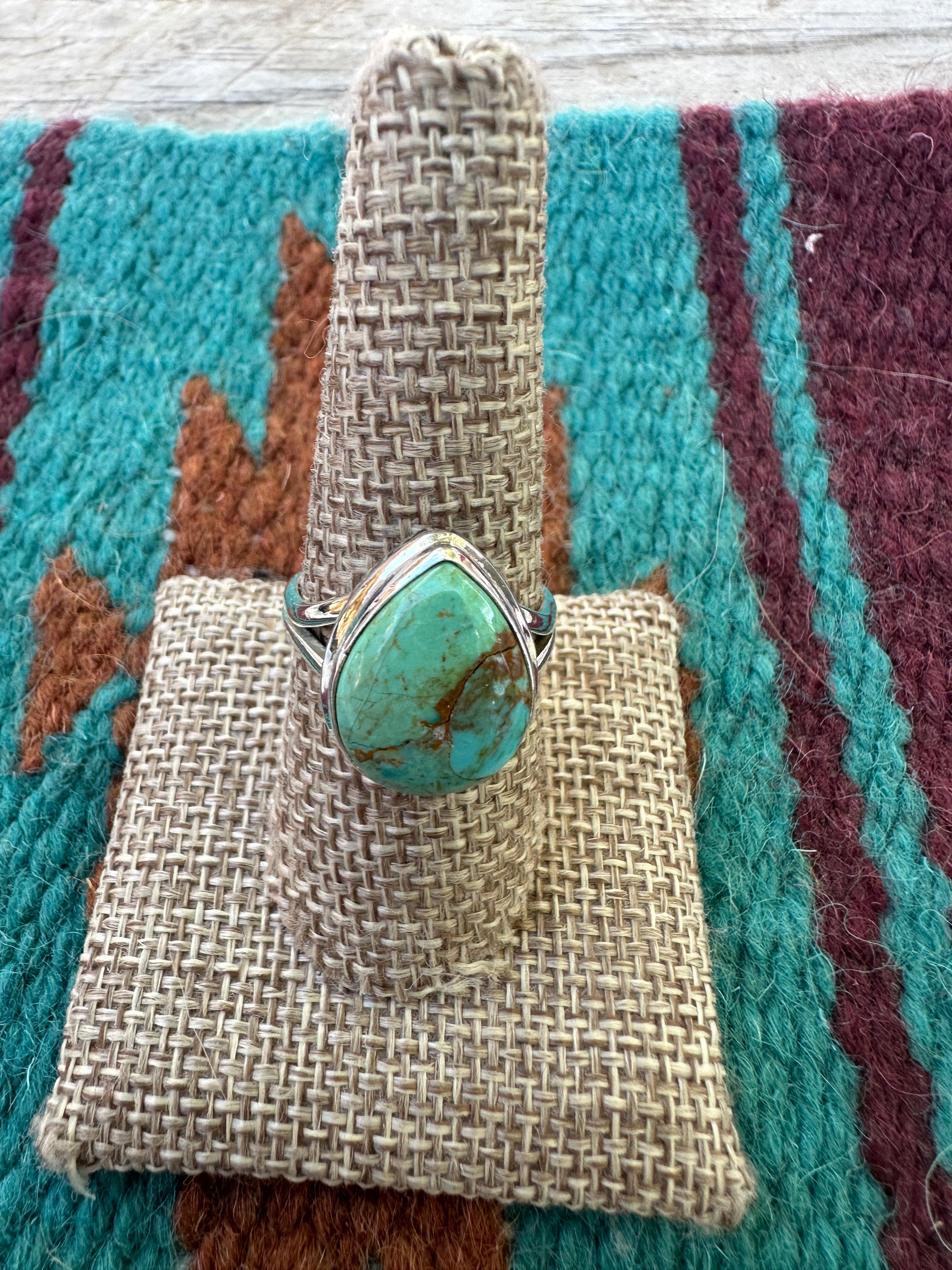 Handmade SINGLE TEAR DROP STONE Handmade Natural Turquoise Sterling Silver Adjustable Ring