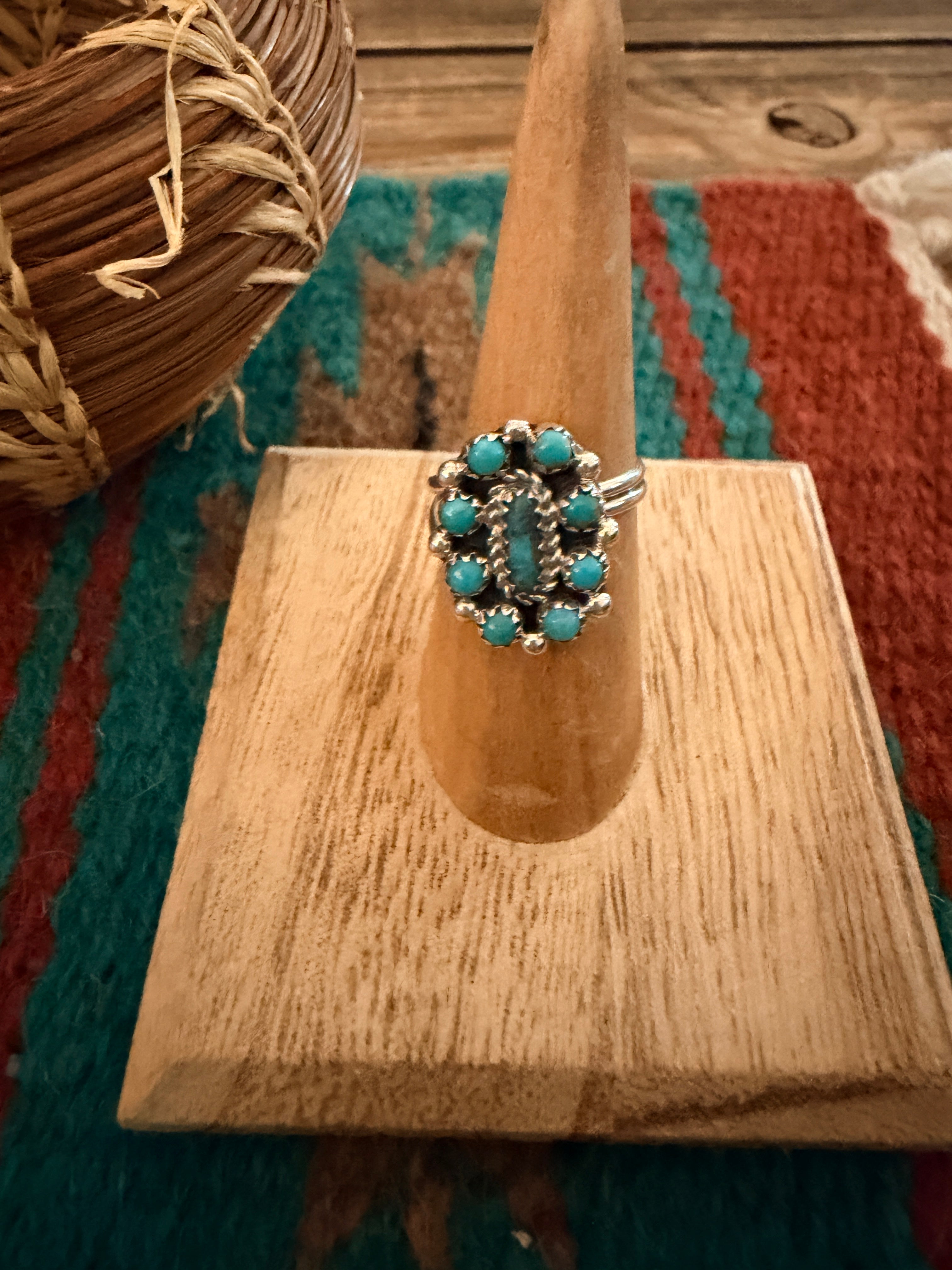Handcrafted Turquoise & Sterling Silver Adjustable Cluster Ring