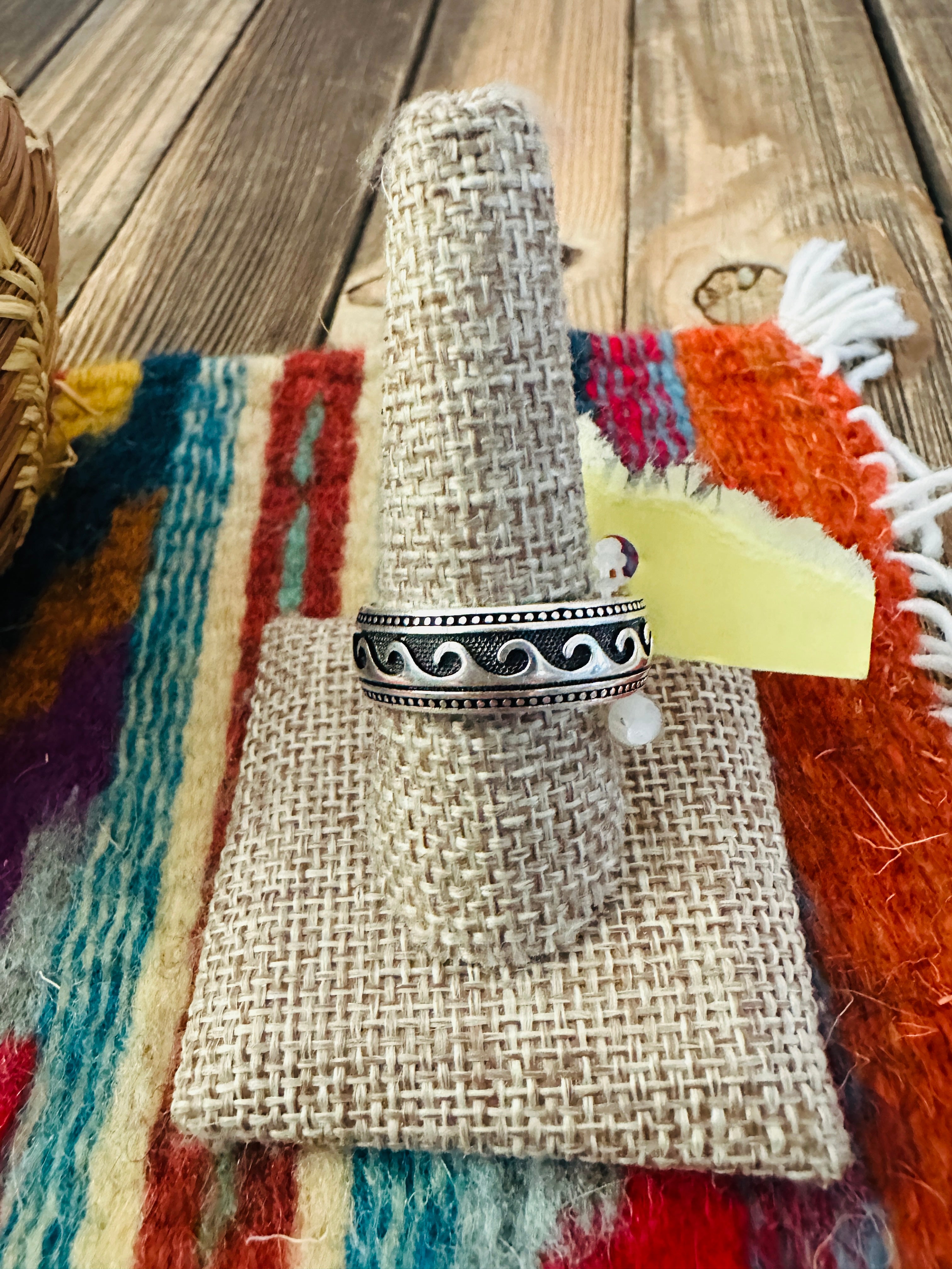 Old Pawn Handcrafted Sterling Silver Wave Band Ring Size 12.75