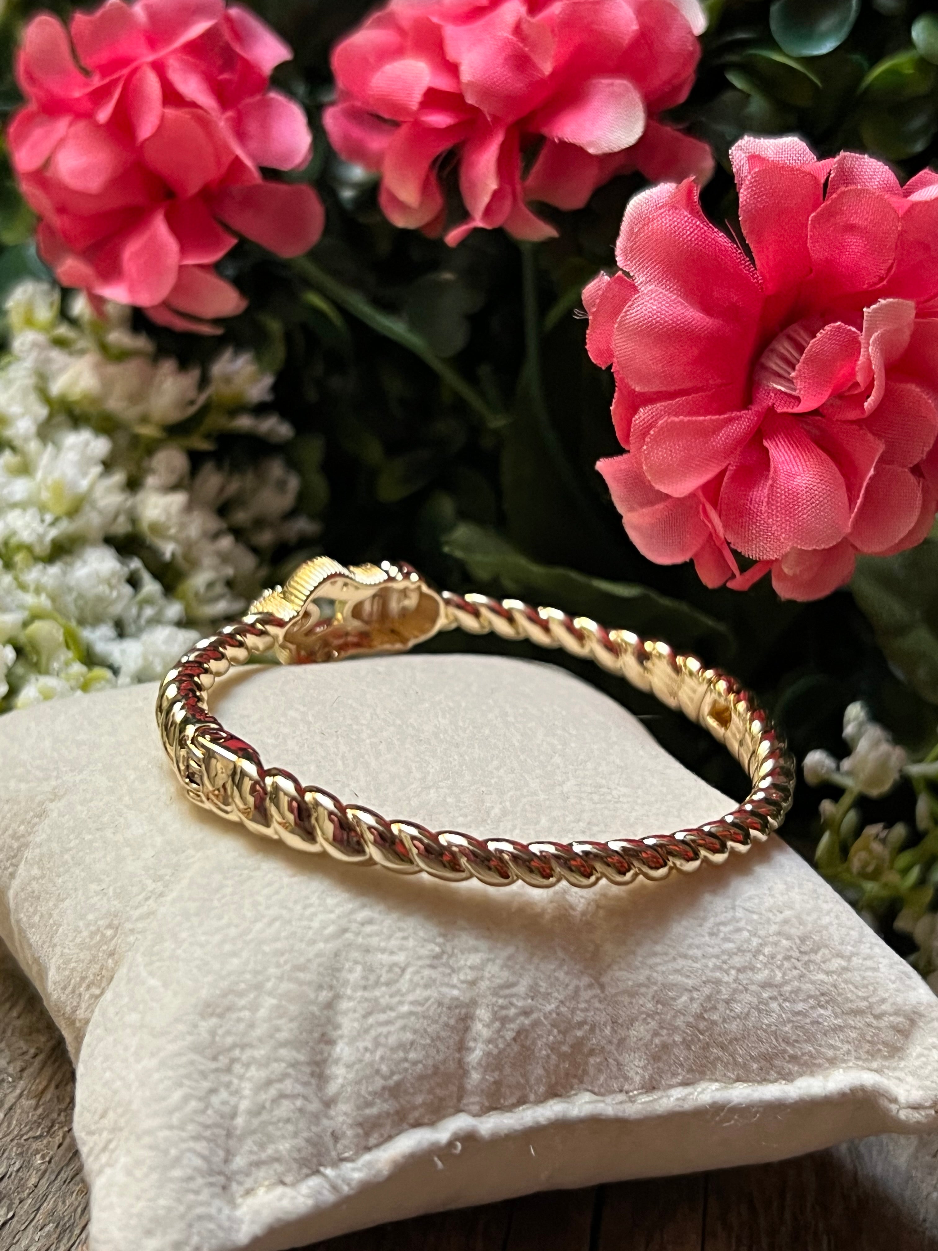 14k Gold Plated CZ Cable Bracket Bangle Bracelet