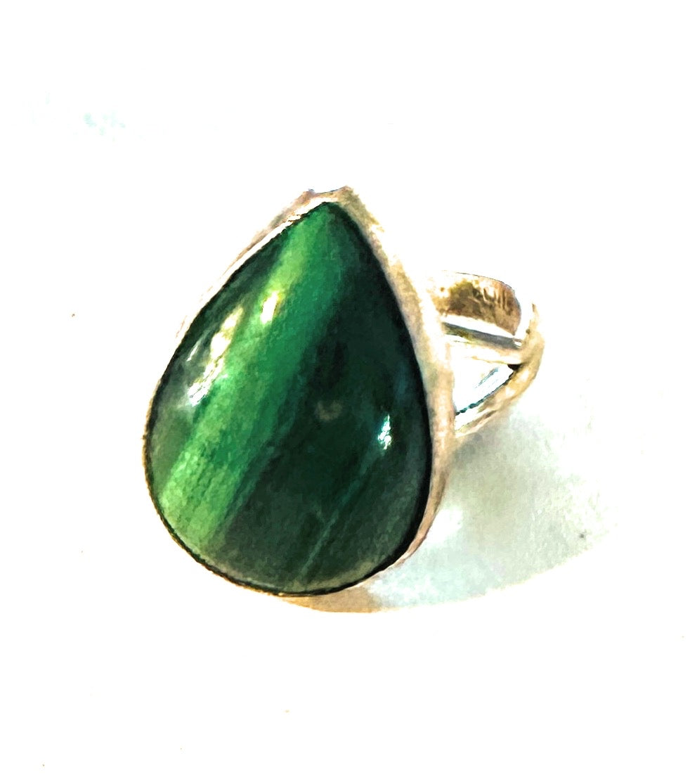 Navajo Malachite & Sterling Silver Teardrop Ring