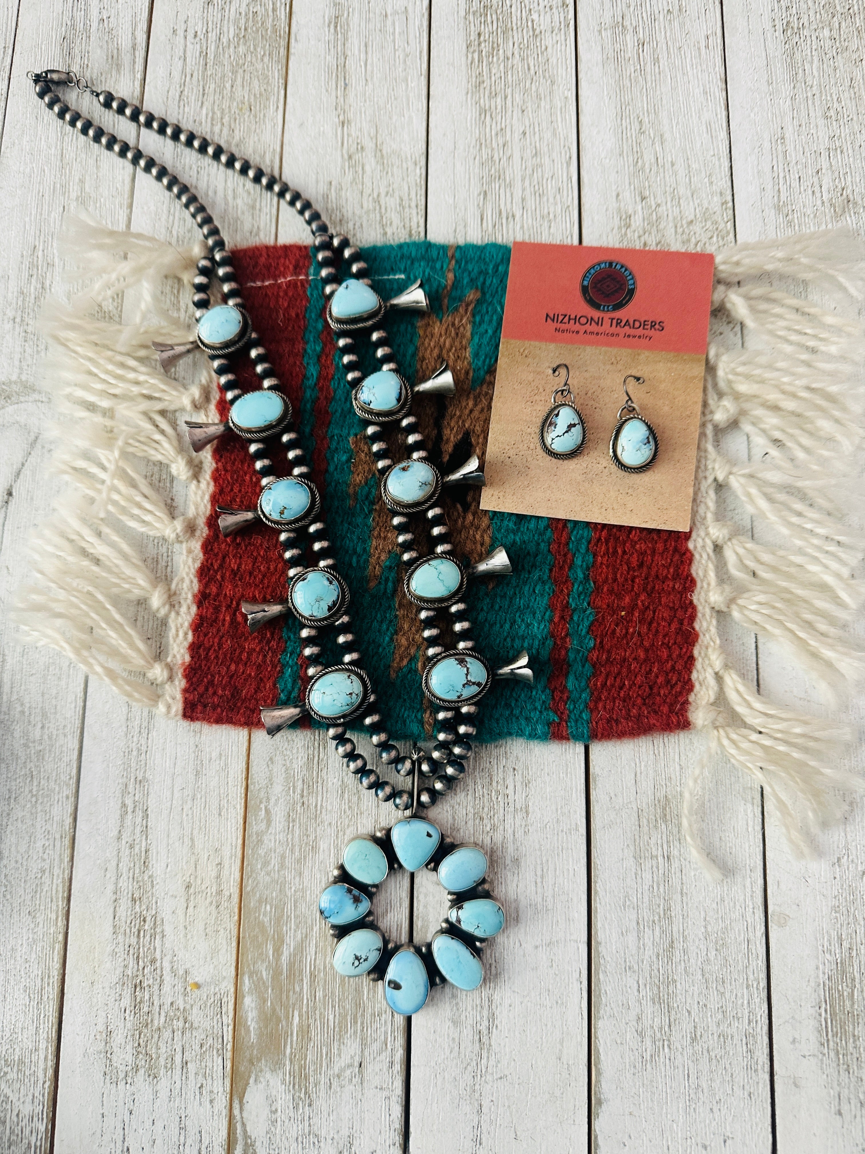 Navajo Golden Hills Turquoise & Sterling Silver Necklace Set