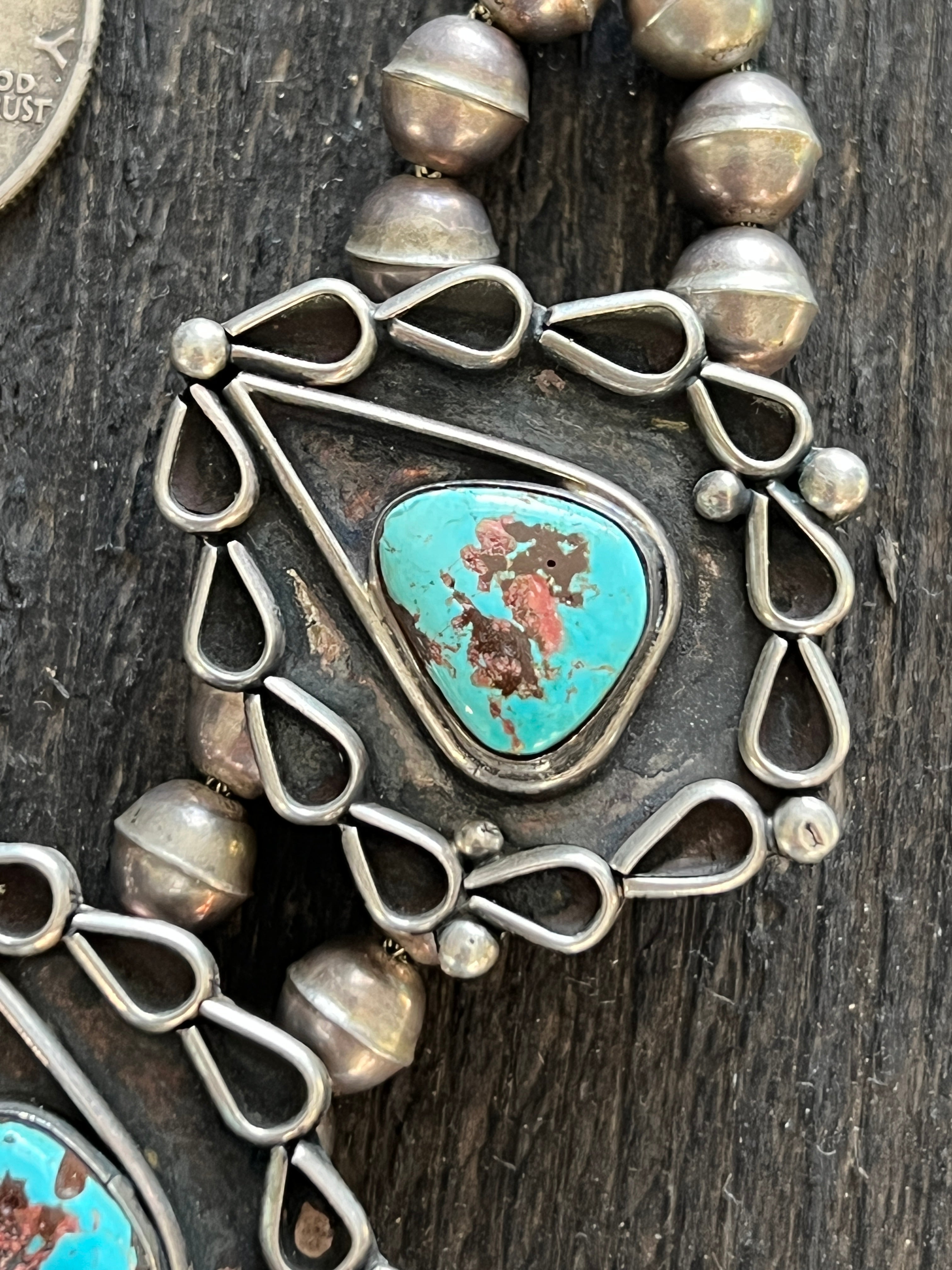 Vintage Sterling Silver and Turquoise Station Necklace