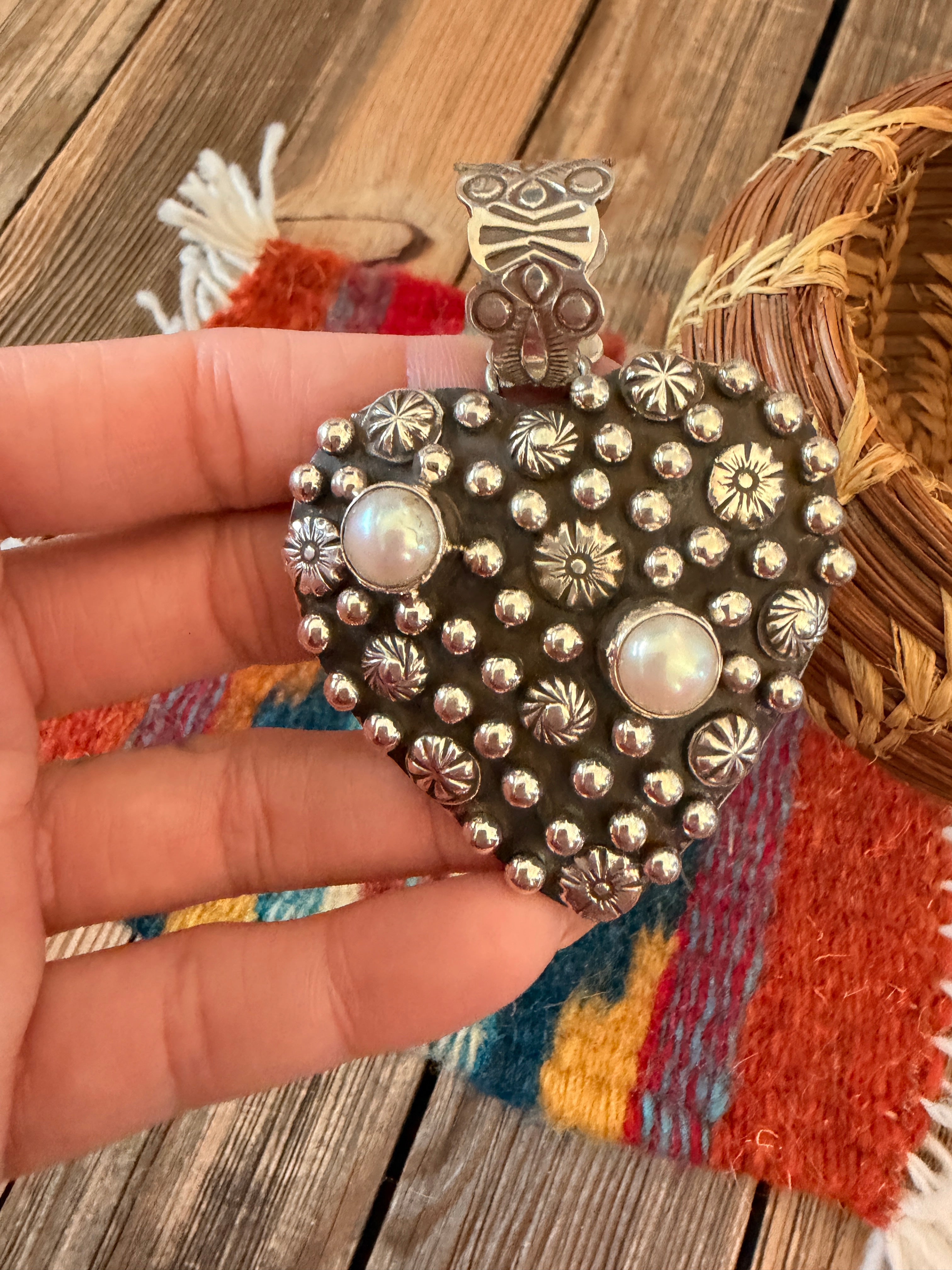 Handcrafted Pearl & Sterling Silver Heart Pendant by Geneva Apachito