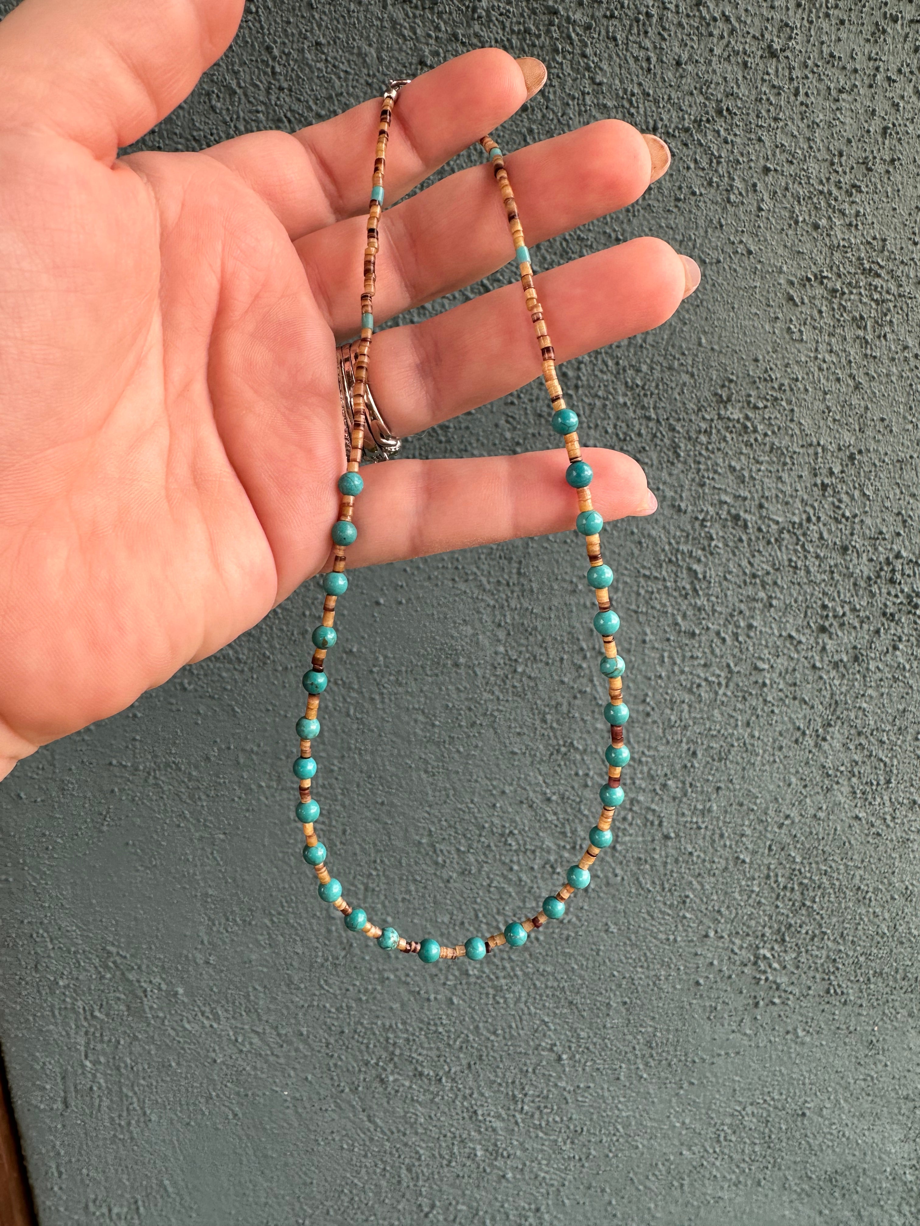 Navajo Turquoise And Heishi  Beaded Necklace 16”