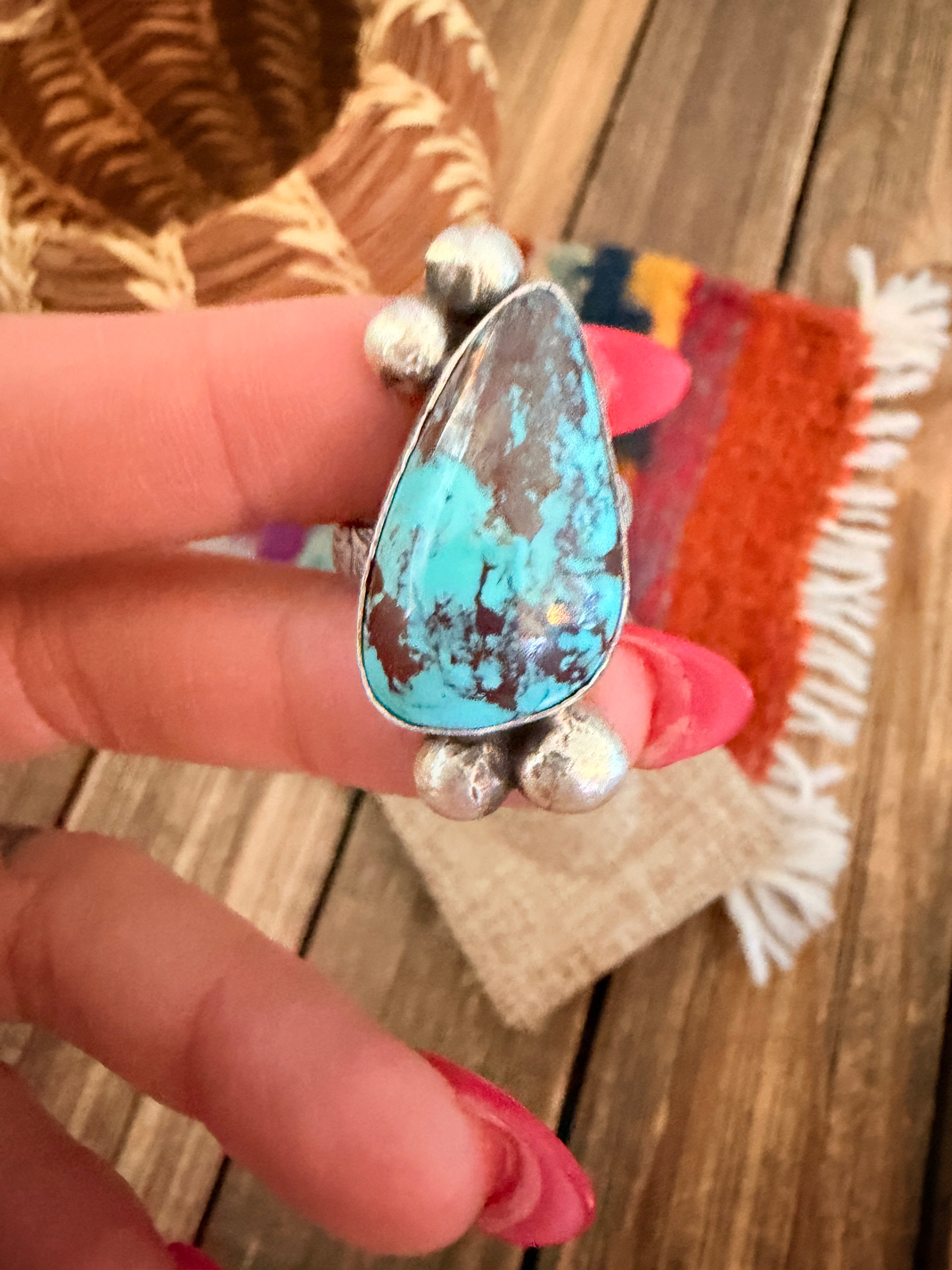 Handmade Sterling Silver and Turquoise Adjustable Ring