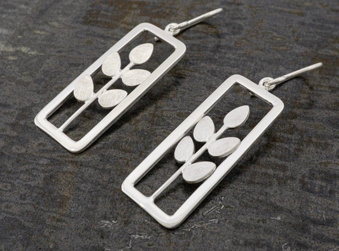 Leaves on Window Pane Earrings on Hook