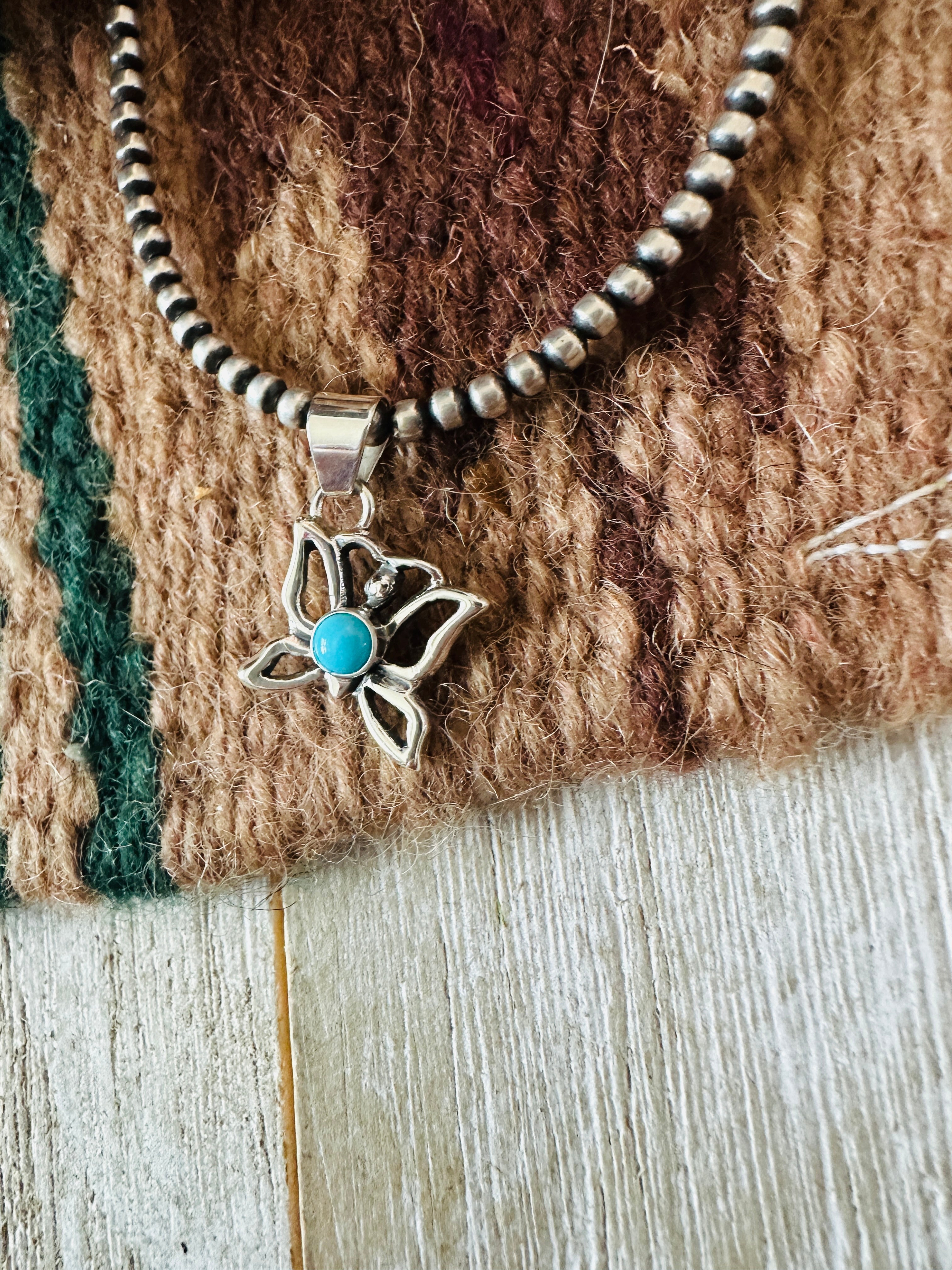 Handcrafted Turquoise & Sterling Silver Mini Butterfly Pendant