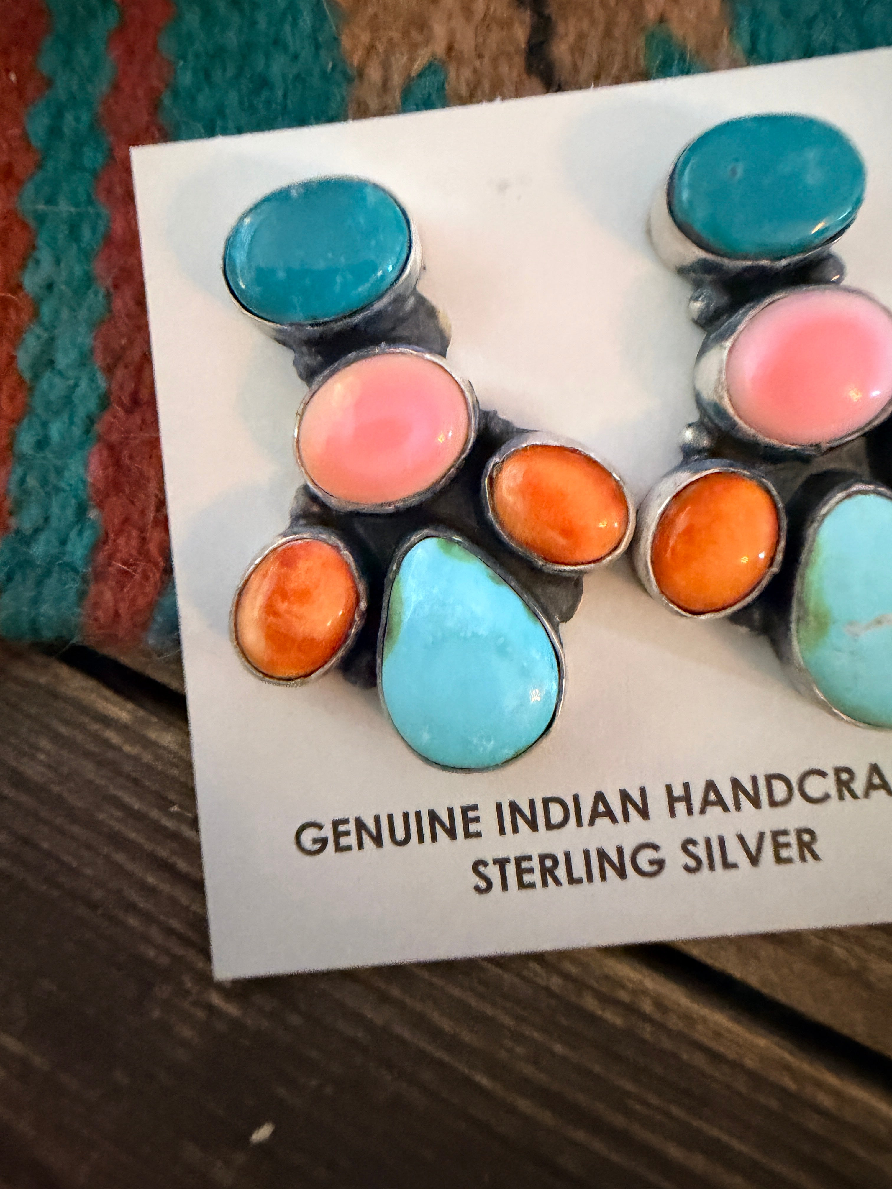 Handcrafted Multi Stone & Sterling Silver Dangle Earrings