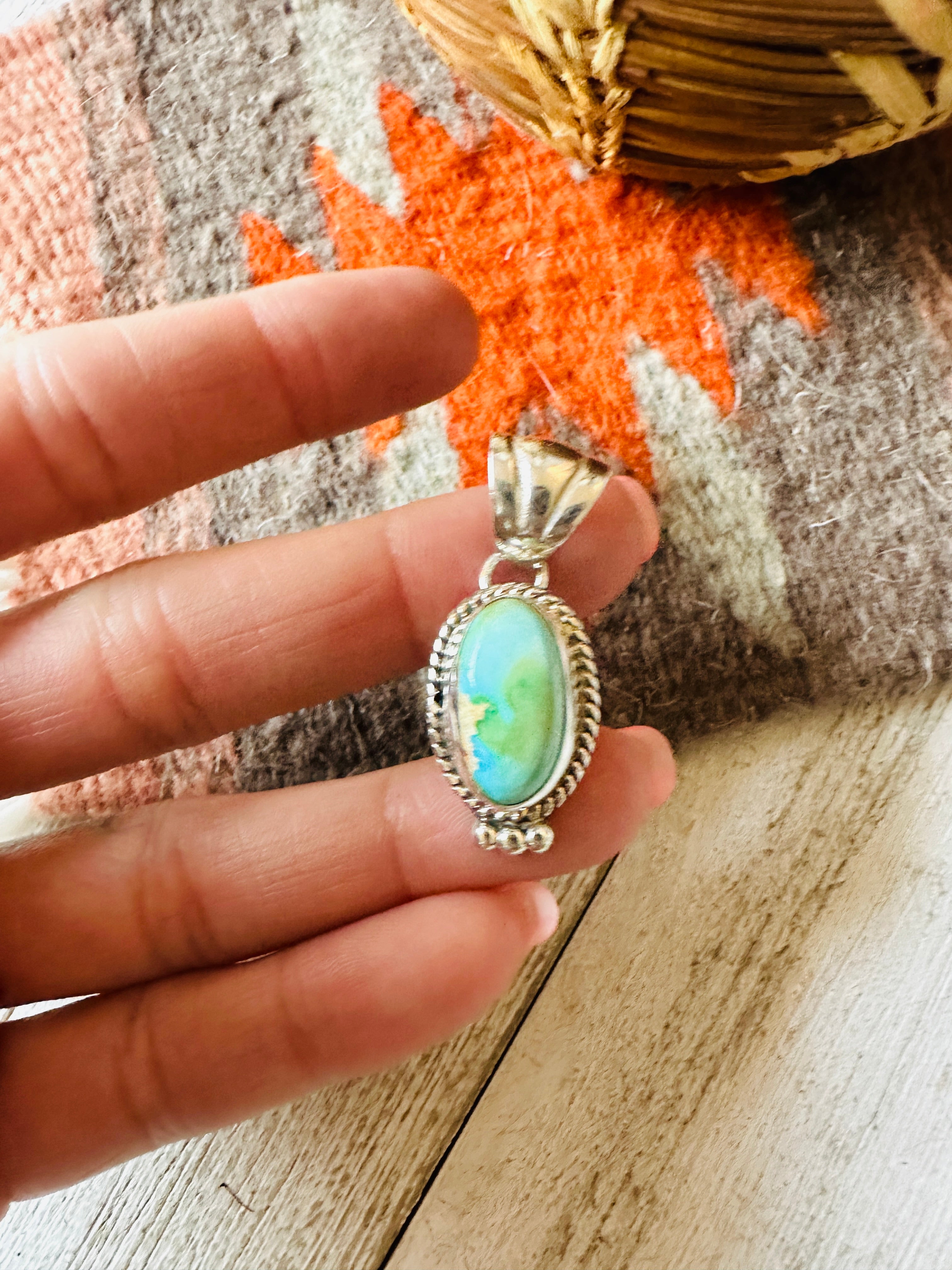 Navajo Carico Lake Turquoise and Sterling Silver Pendant