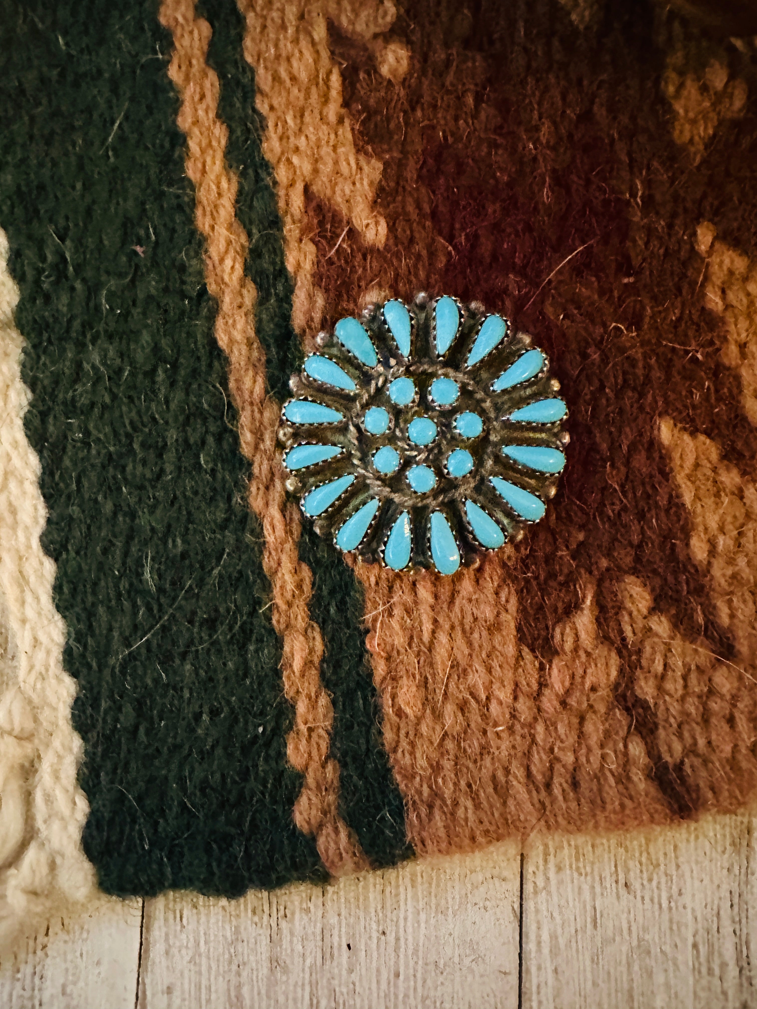 Vintage Navajo Turquoise & Sterling Silver Cluster Brooch