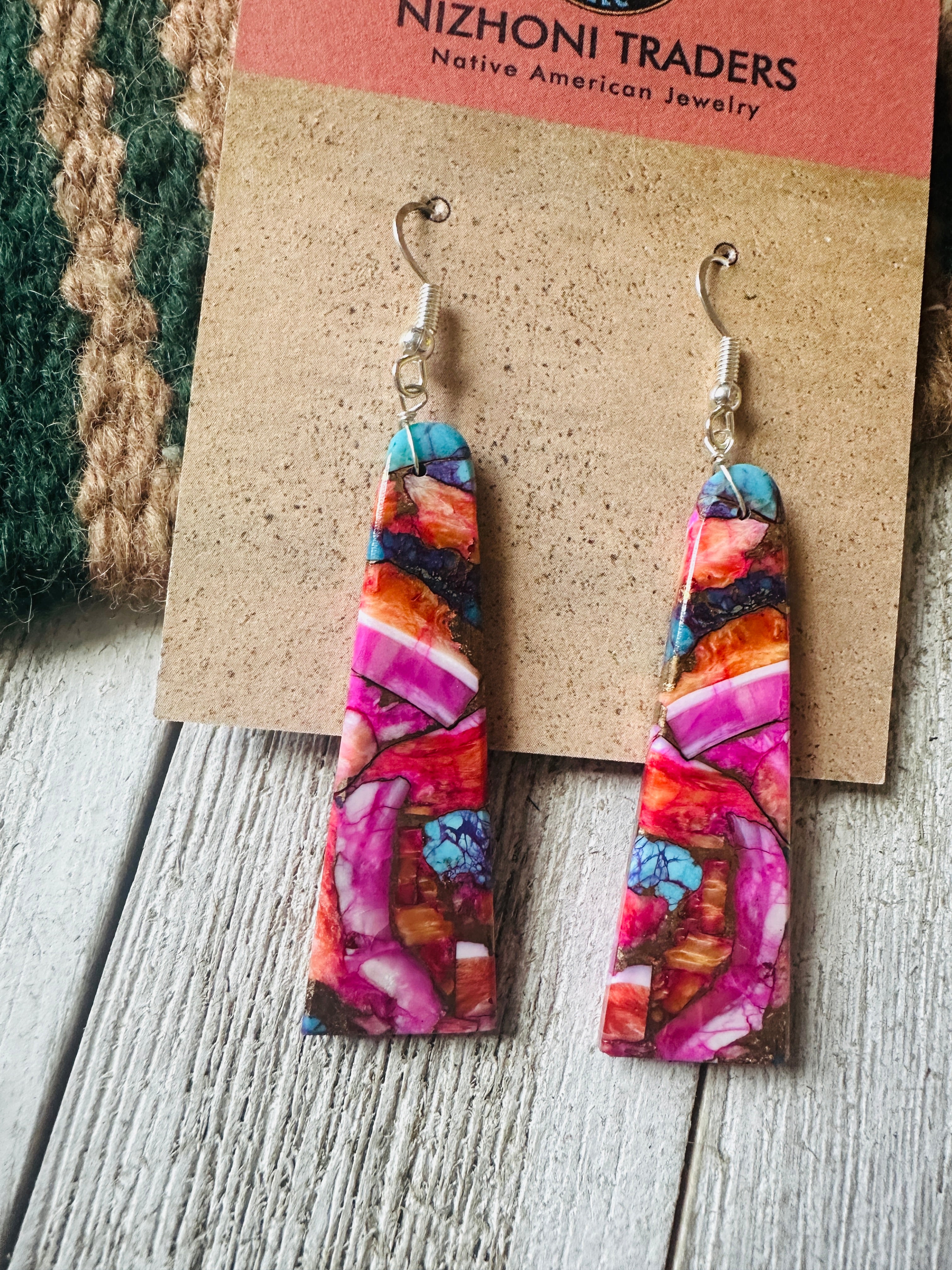 Navajo Sterling Silver & Pink Dream Mojave Slab Dangle Earrings