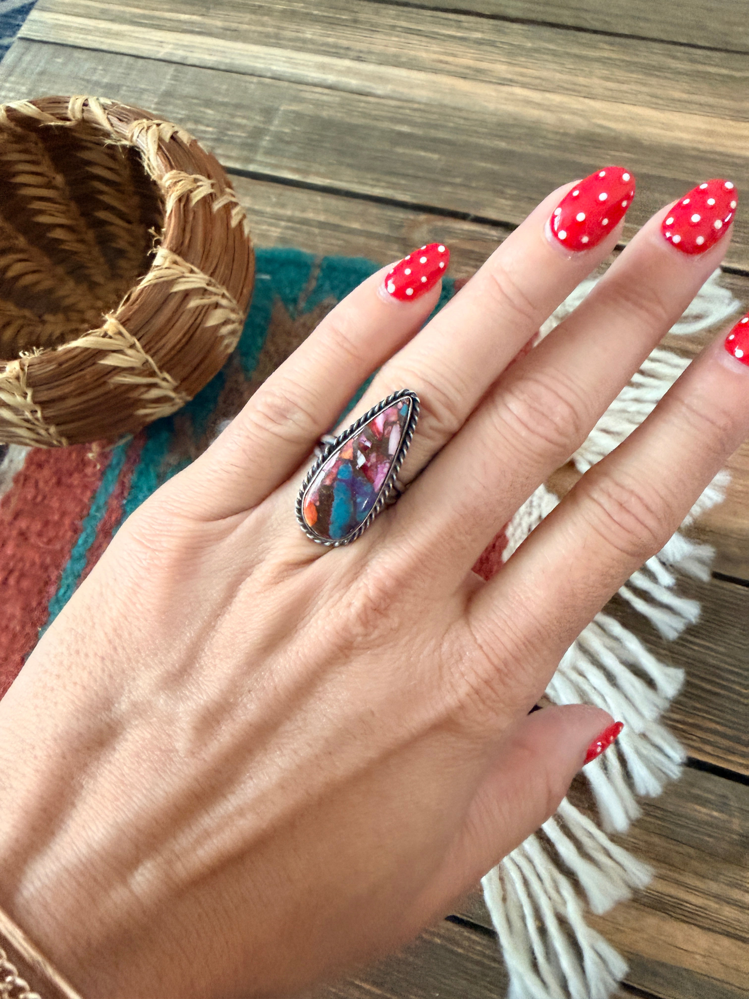 Handcrafted Pink Dream Mojave & Sterling Silver Ring Size 4.75