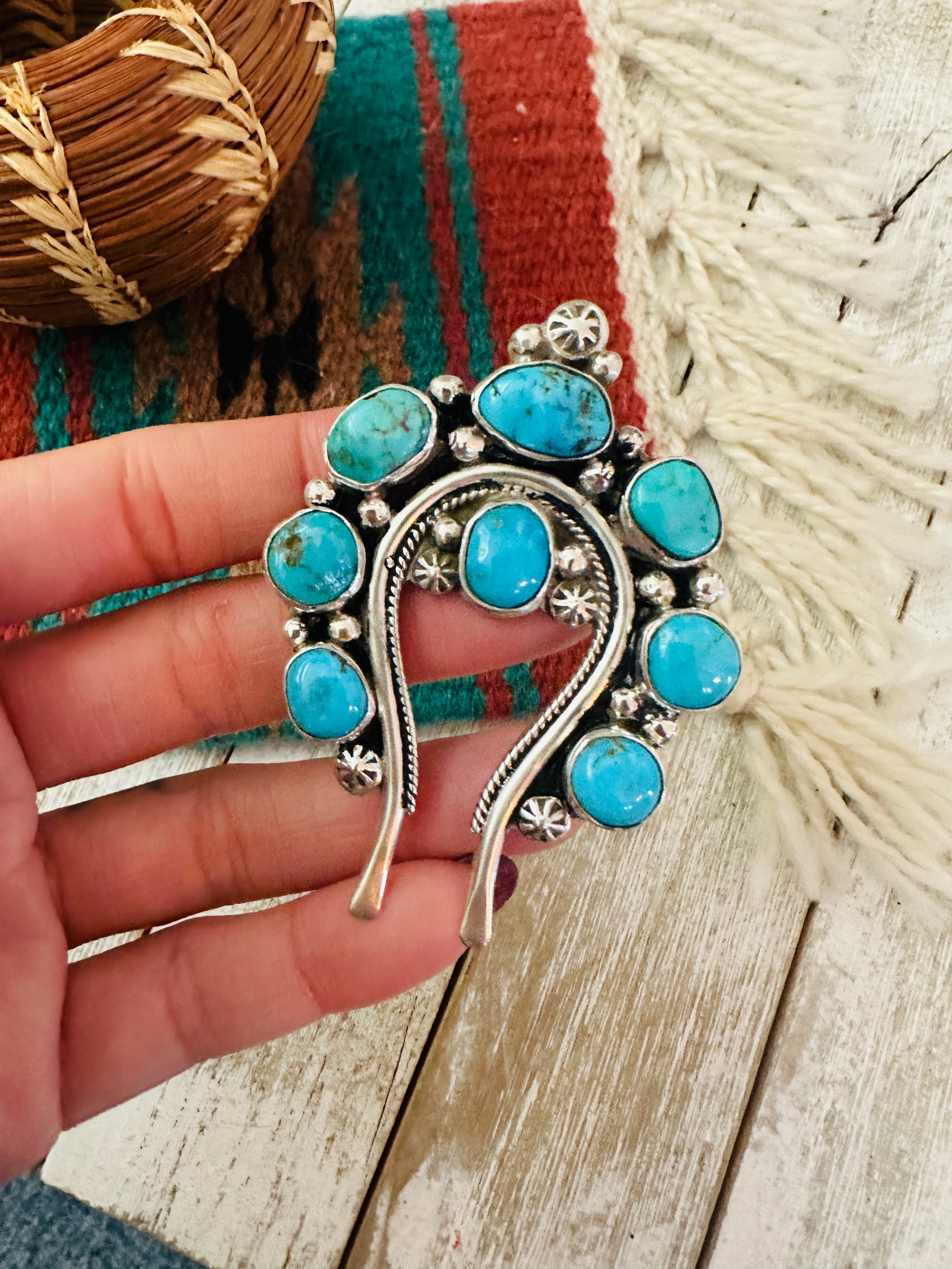 Navajo Sterling Silver & Kingman Turquoise Naja Pendant