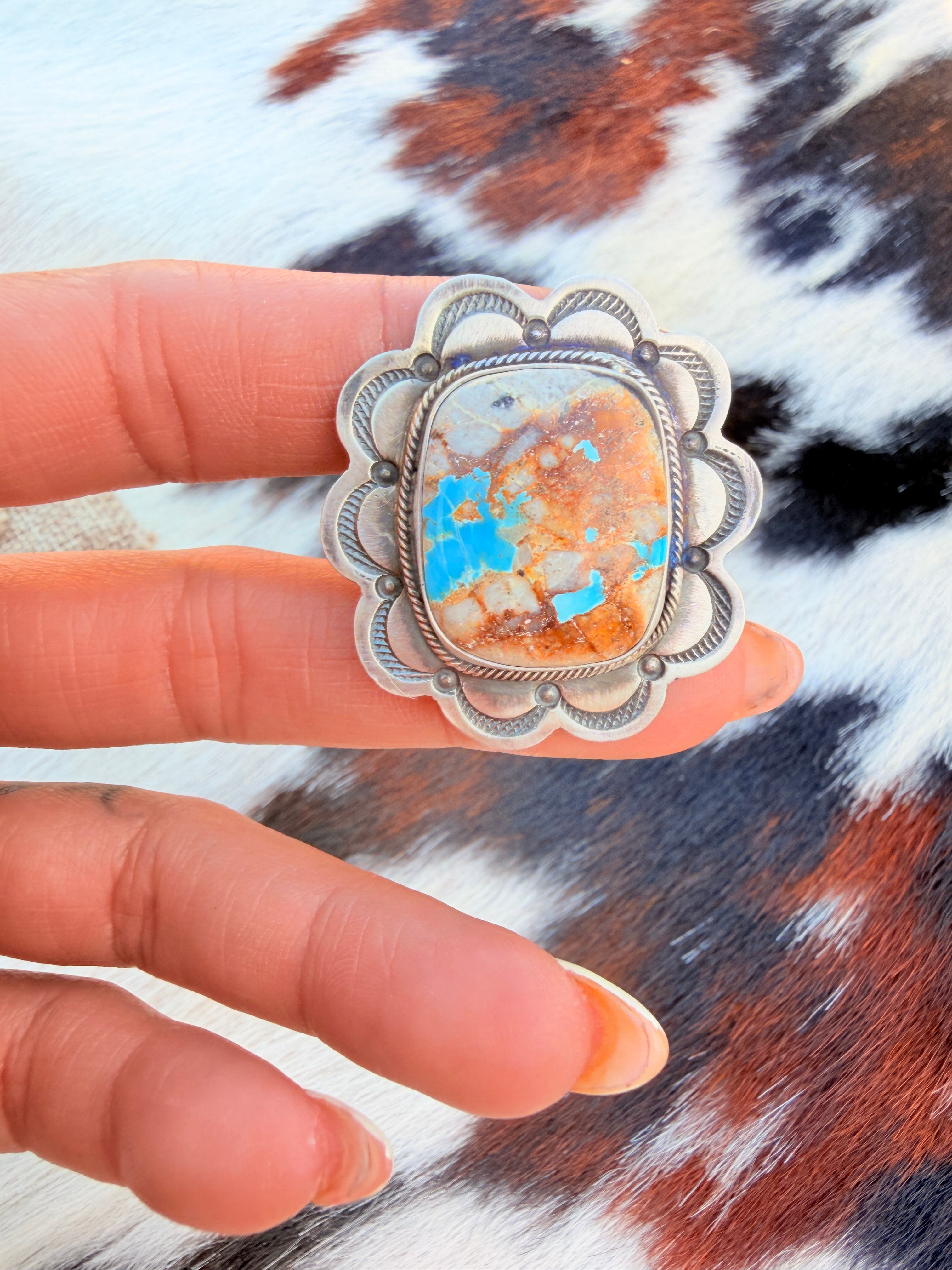 Handcrafted Royston Turquoise & Sterling Silver Ring Size 9 by Danny Henio
