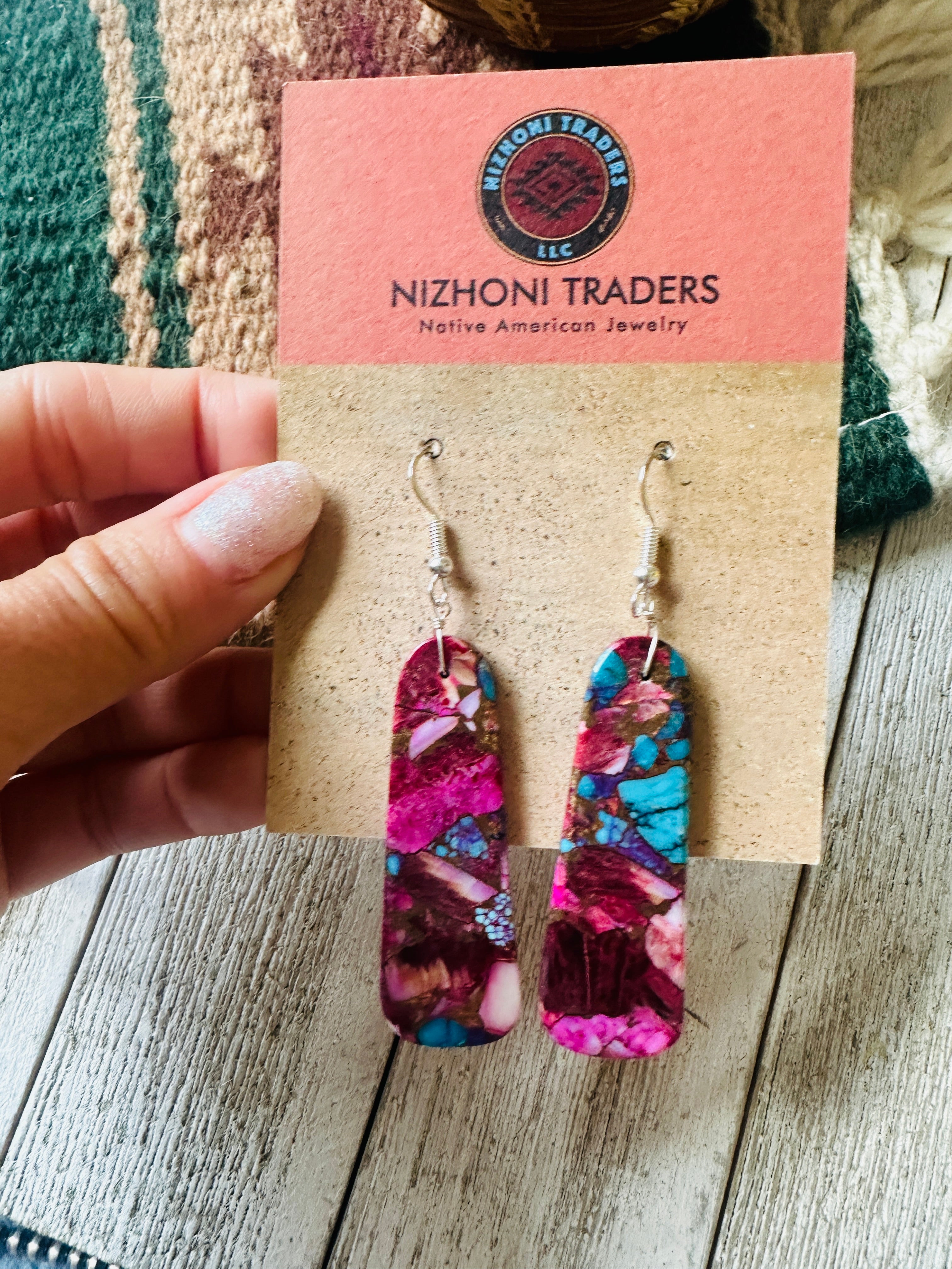 Navajo Sterling Silver & Pink Dream Mojave Slab Dangle Earrings