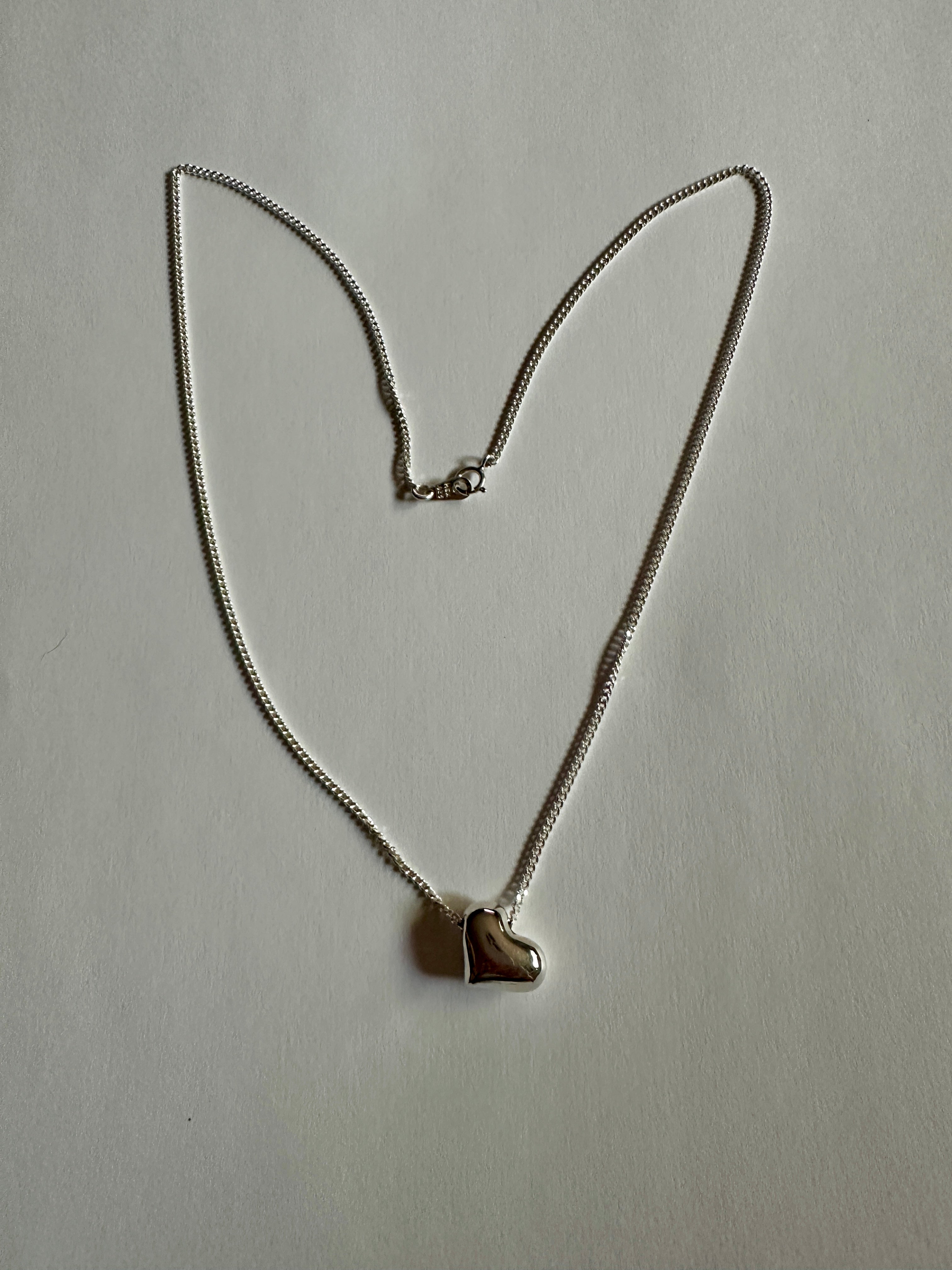 Puffed Side Heart Sterling Silver Necklace