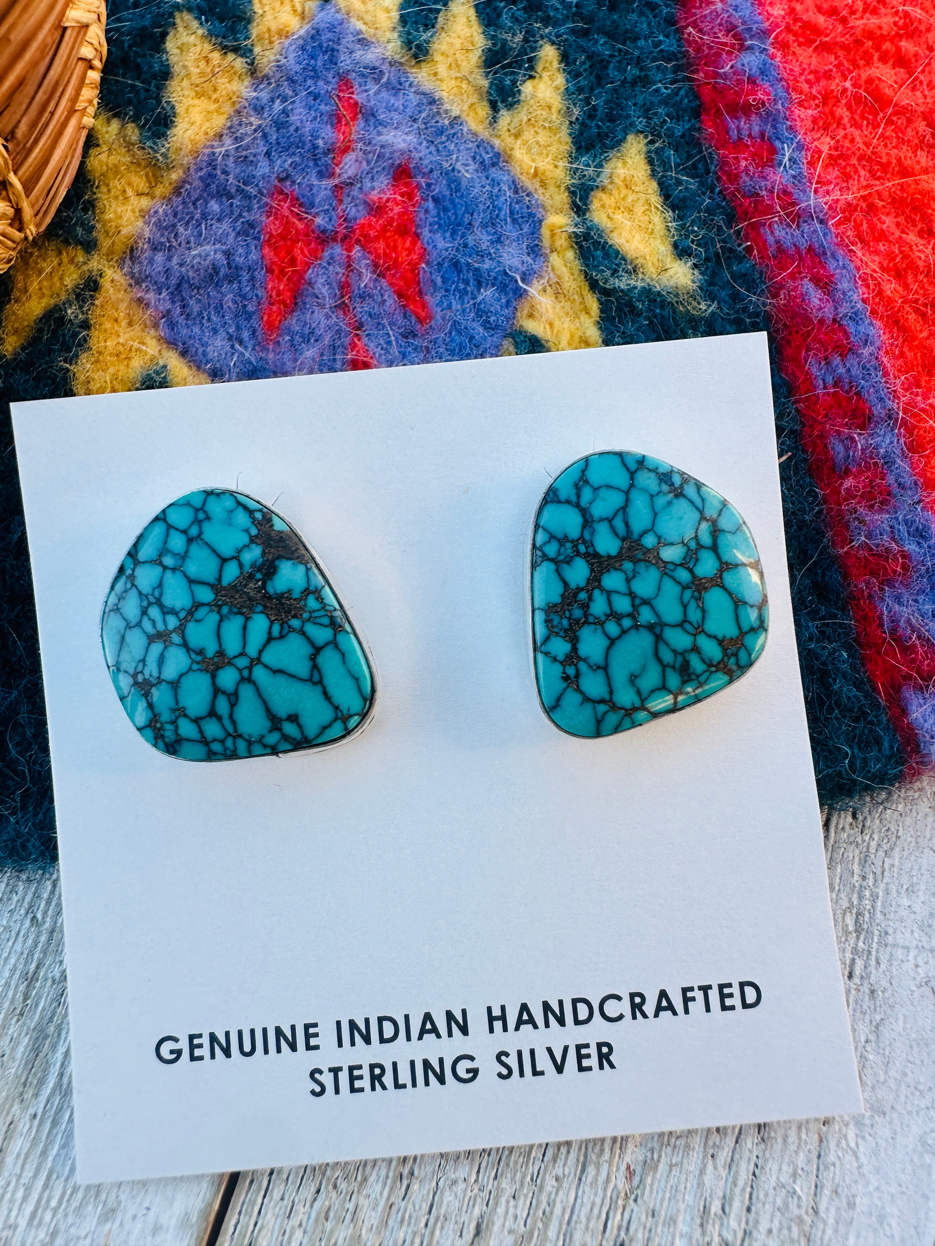 Handcrafted Kingman Web Turquoise & Sterling Silver Post Earrings
