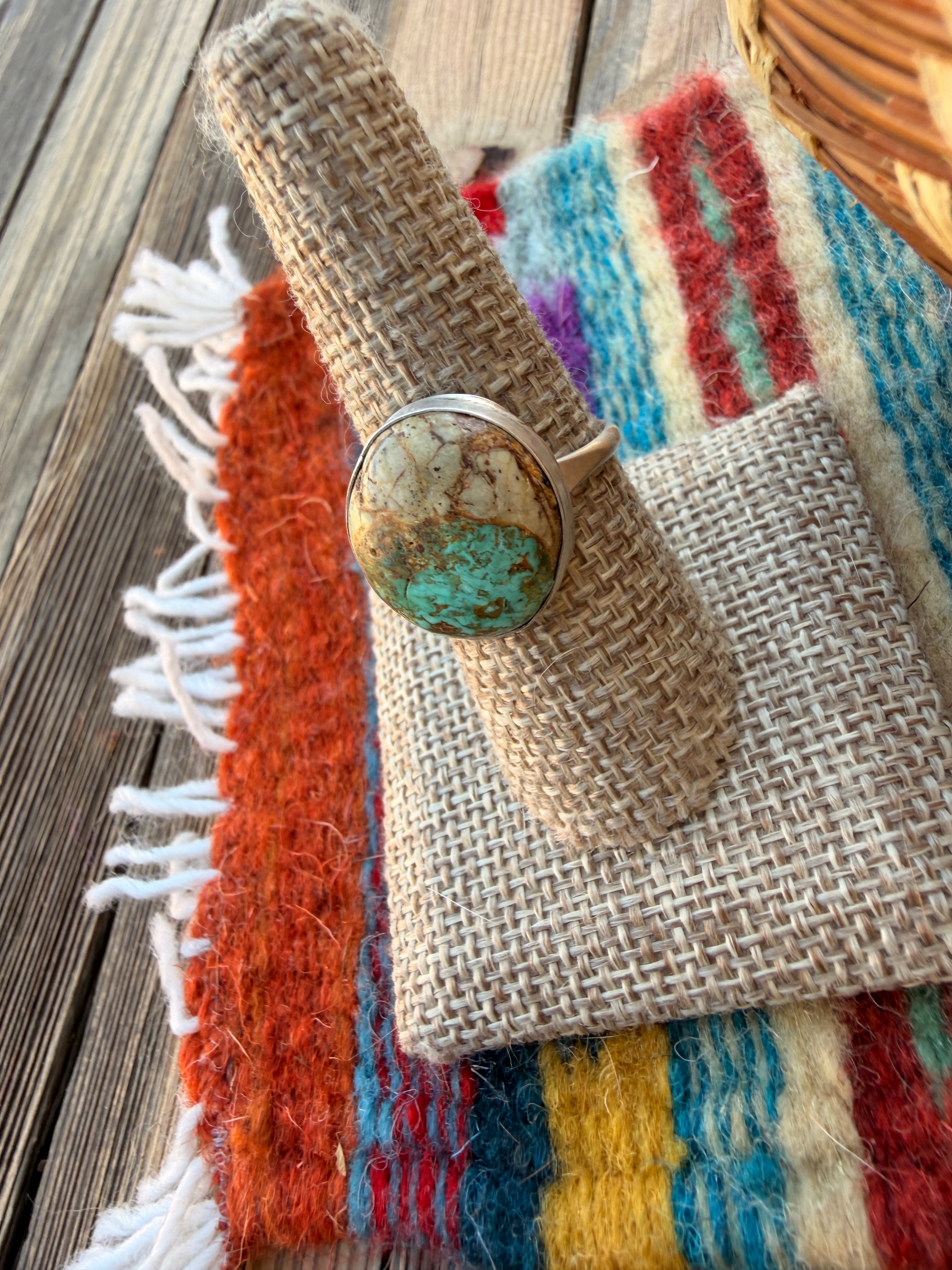 Handcrafted Turquoise & Sterling Silver Ring Size 9