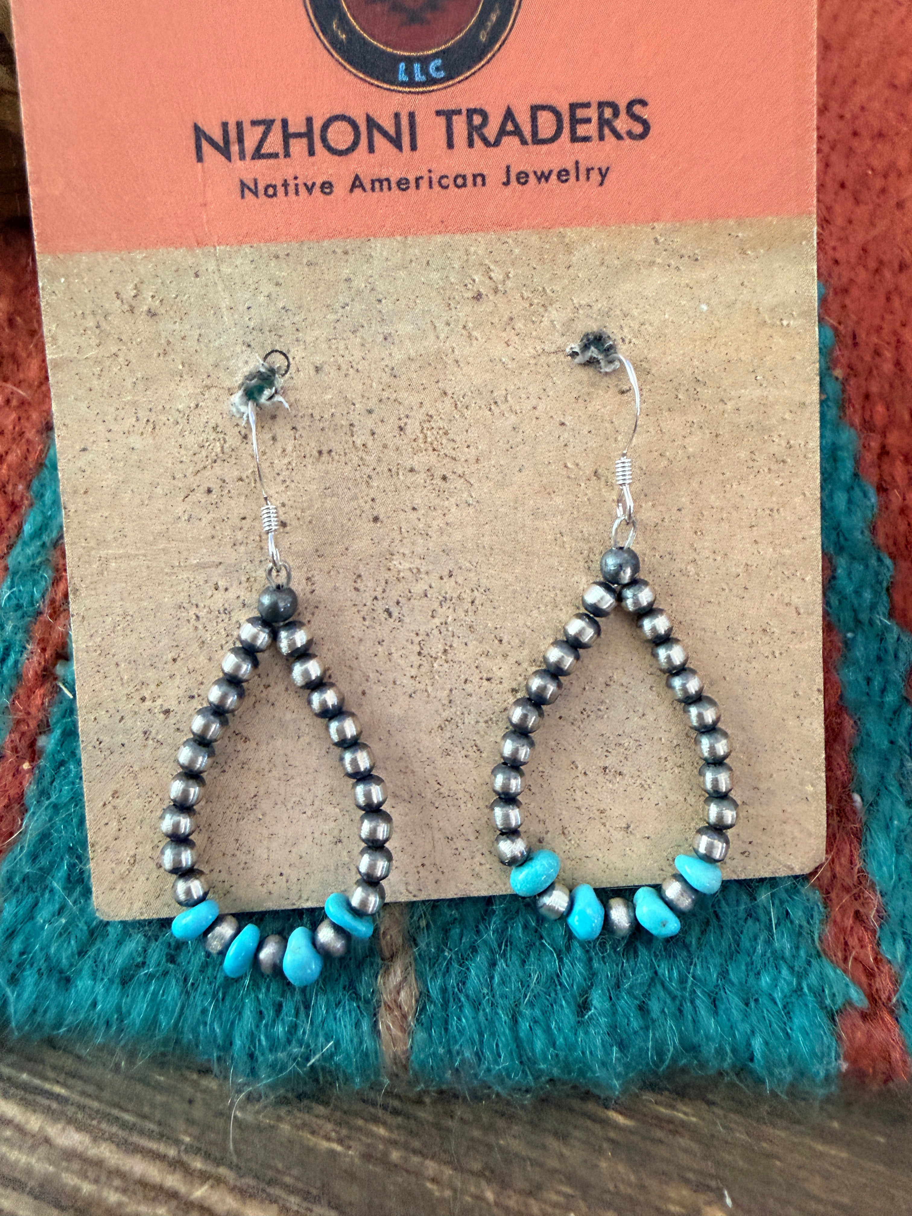 Handcrafted Sterling Silver Pearl & Turquoise Dangle Hoop Earrings