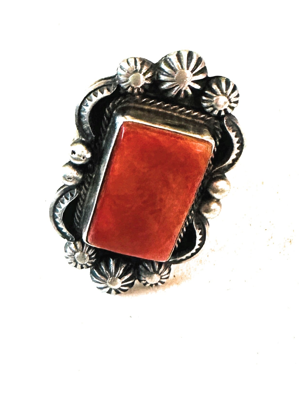 Navajo Sterling Silver & Orange Spiny Ring