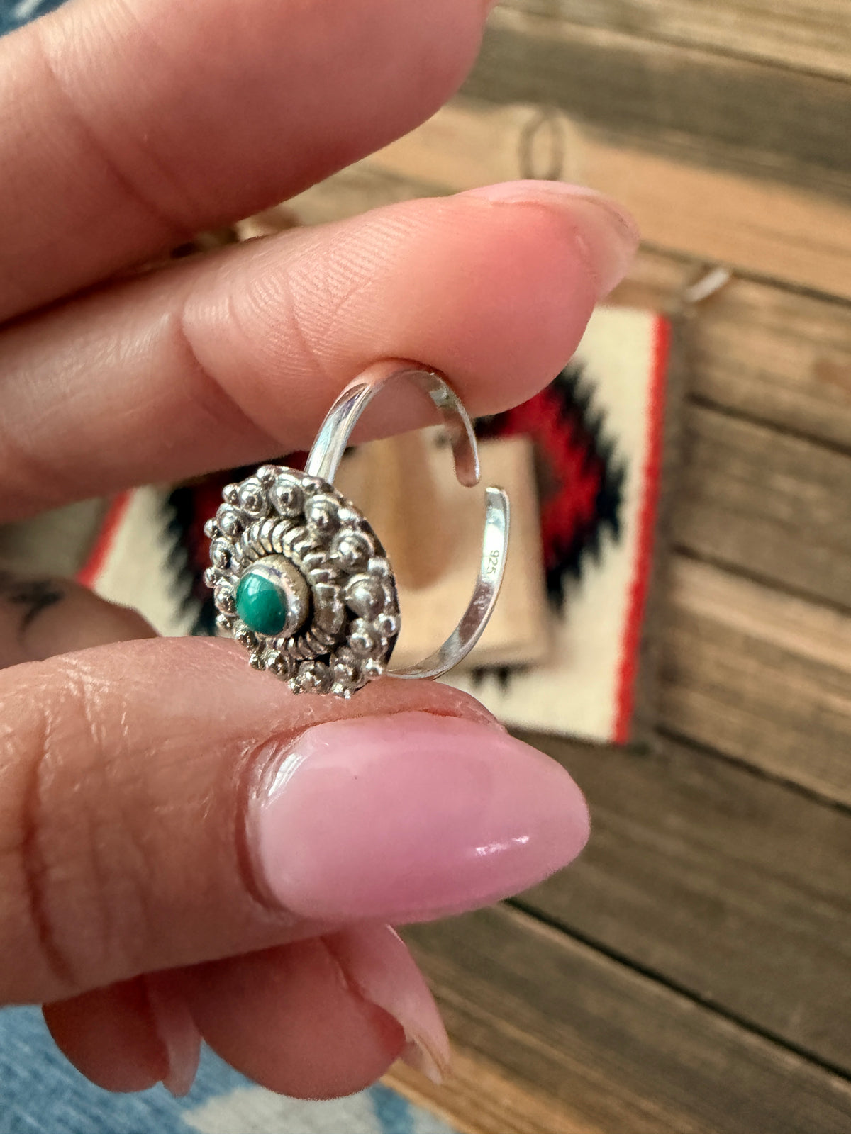 Handmade Sterling Silver & Malachite Adjustable Flower Ring